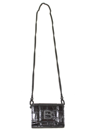 Authentic Balenciaga Black Hourglass Mini Wallet on Chain