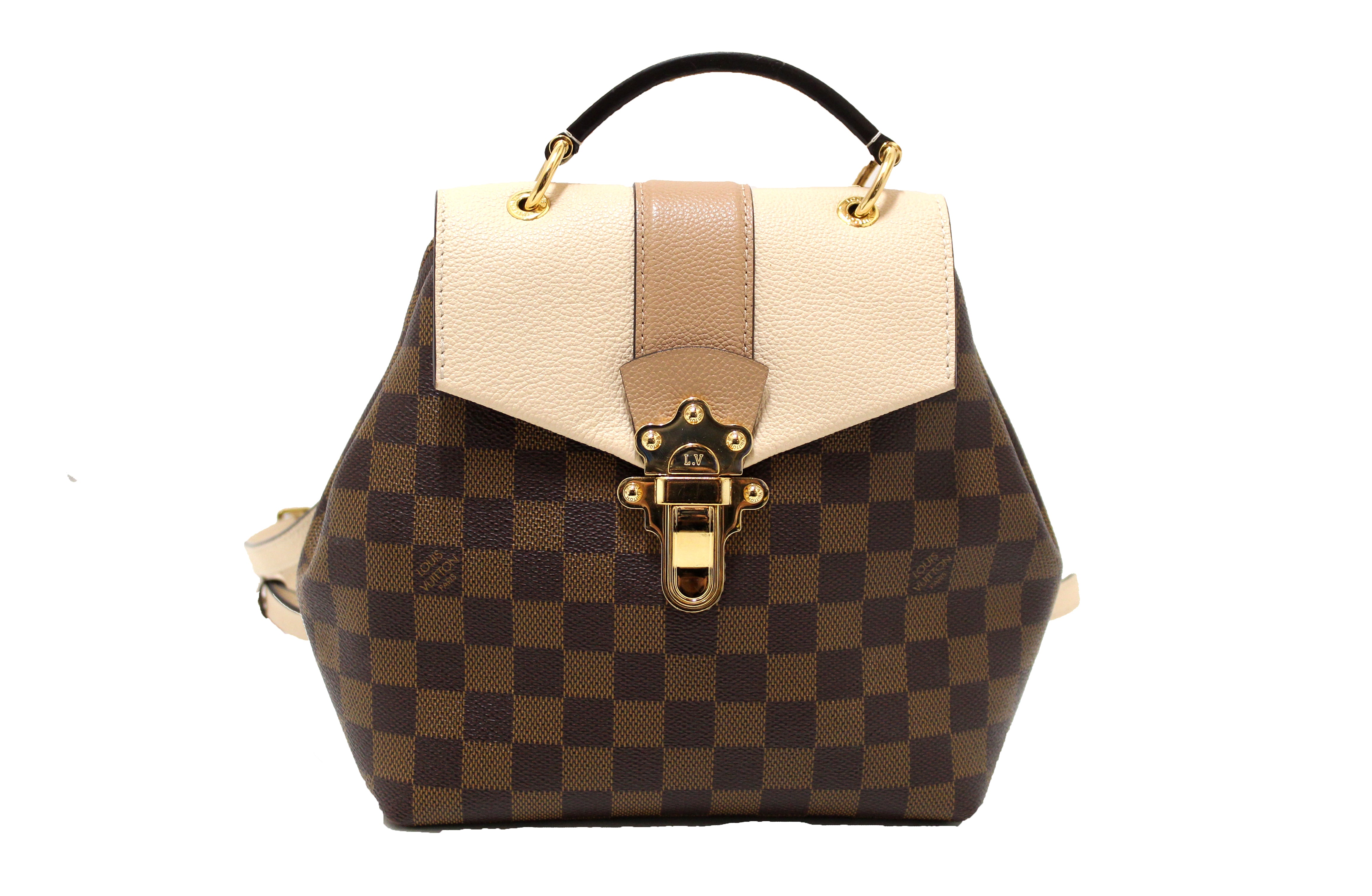 louis vuitton backpack cream Authentic Louis Vuitton Damier Ebene Canvas/ Cream Leather Clapton Bac – Paris Station Shop