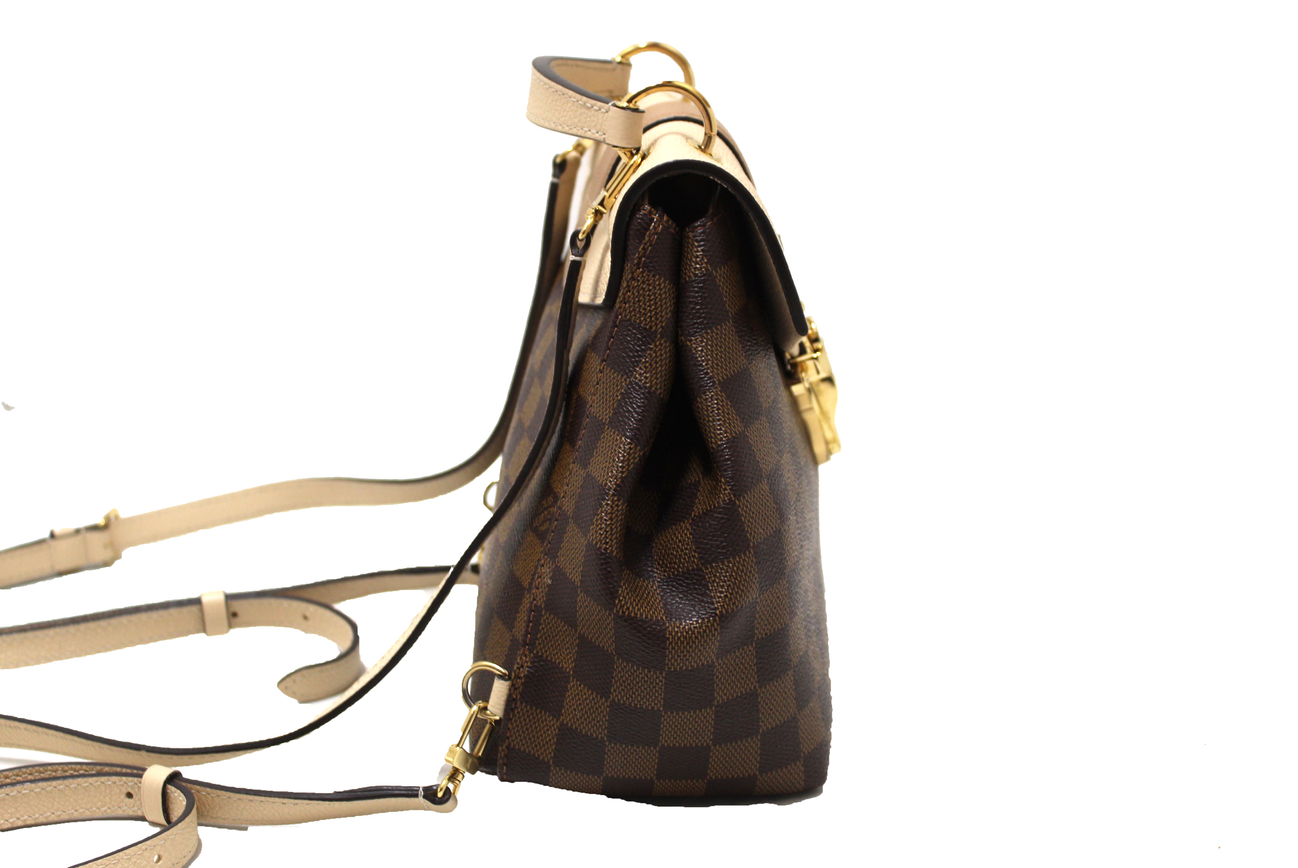 Authentic Louis Vuitton Damier Ebene Canvas/ Cream Leather Clapton Backpack Authentic Louis Vuitton Damier Ebene Canvas/ Cream Leather Clapton Backpack
