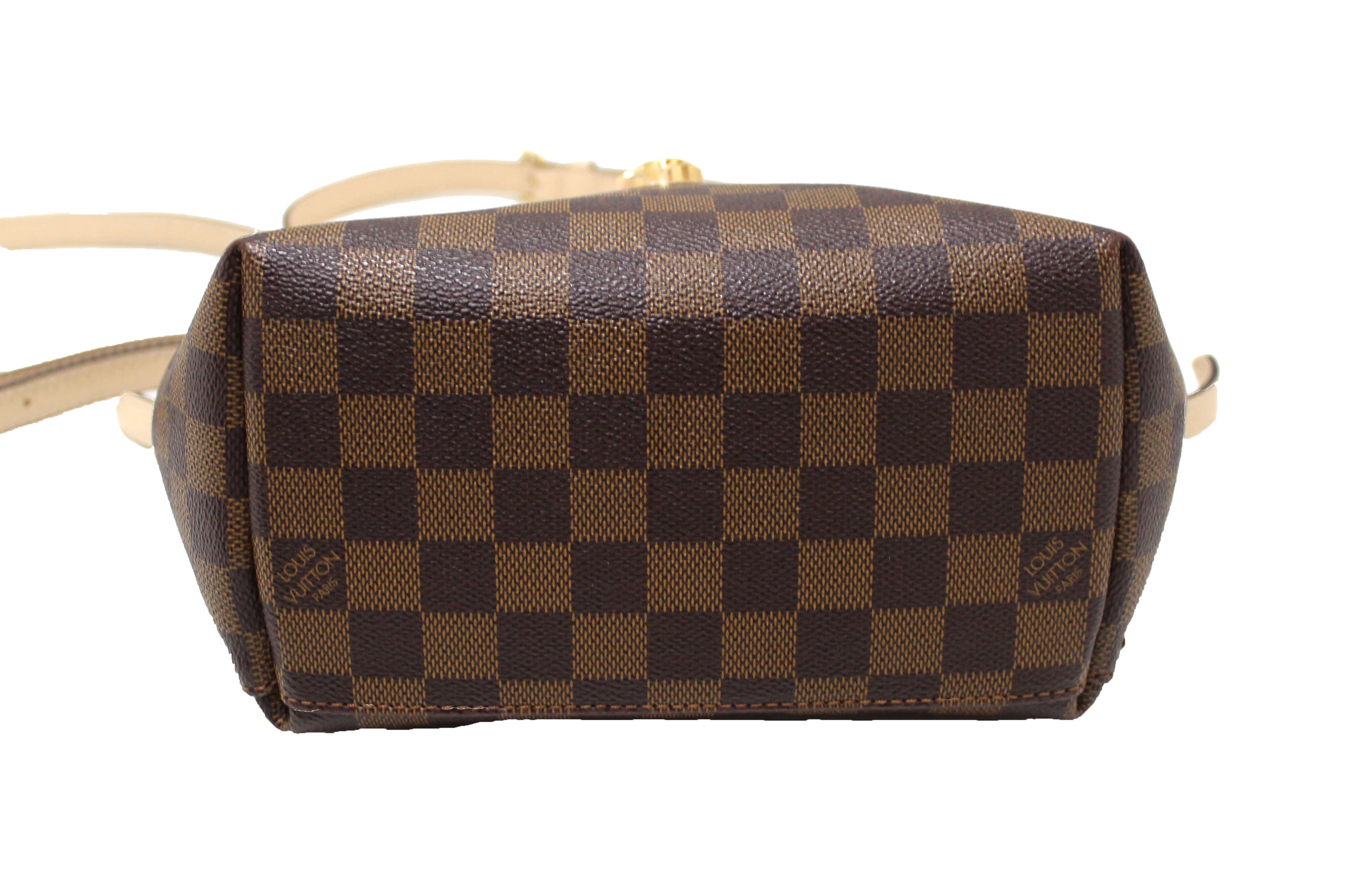 Authentic Louis Vuitton Damier Ebene Canvas/ Cream Leather Clapton Backpack