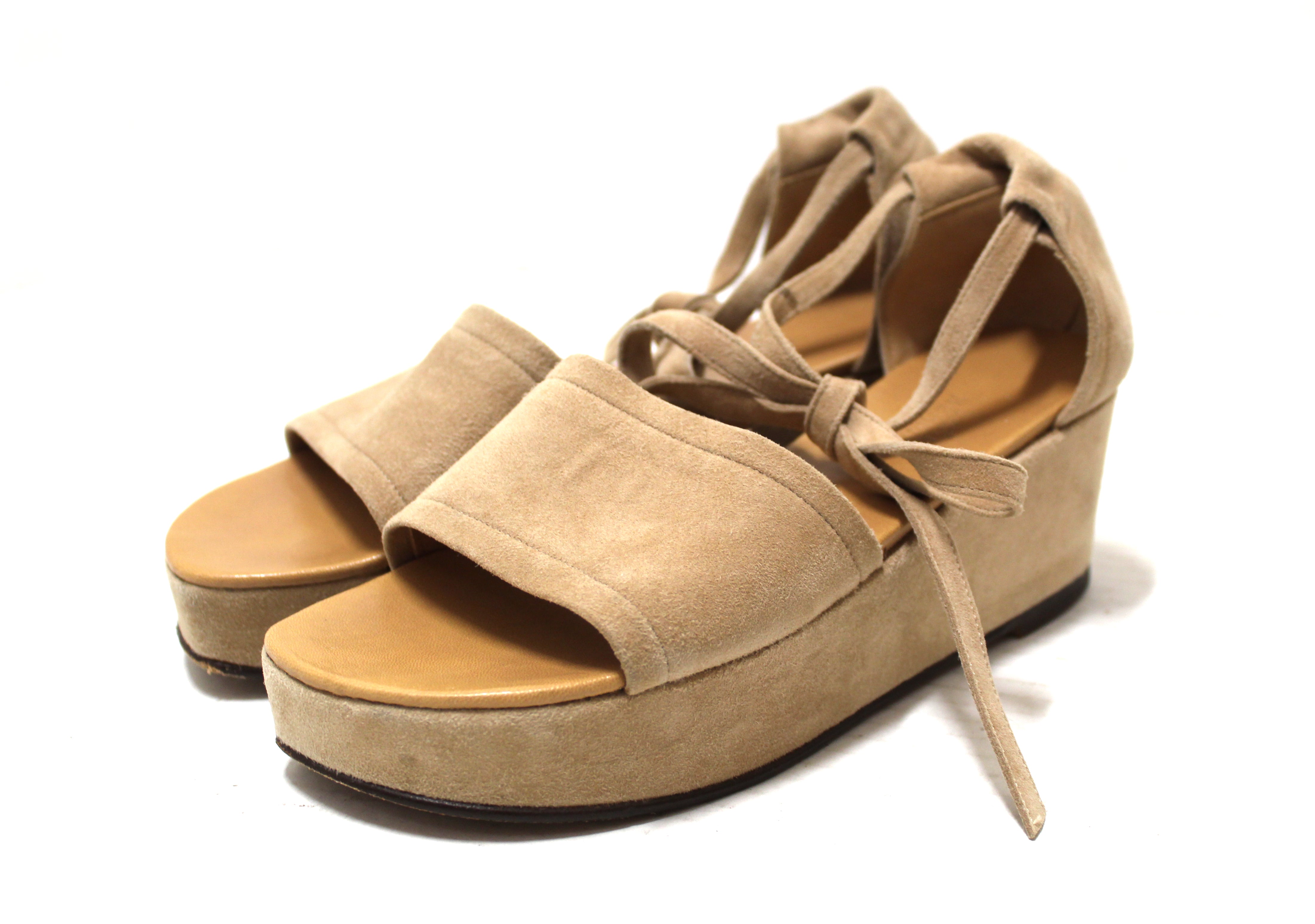Authentic Hermes Beige Suede Leather Platform Sandals Size 36
