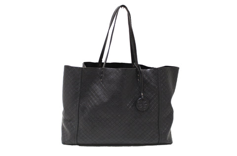 Authentic Bottega Veneta Intrecciato Embossed Black Leather Tote