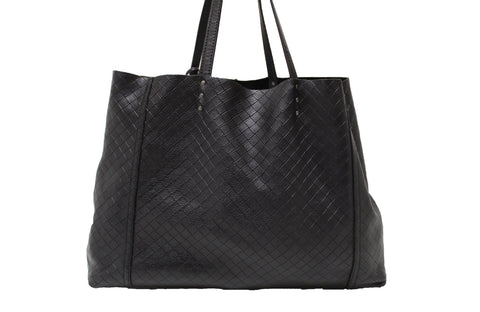 Authentic Bottega Veneta Intrecciato Embossed Black Leather Tote