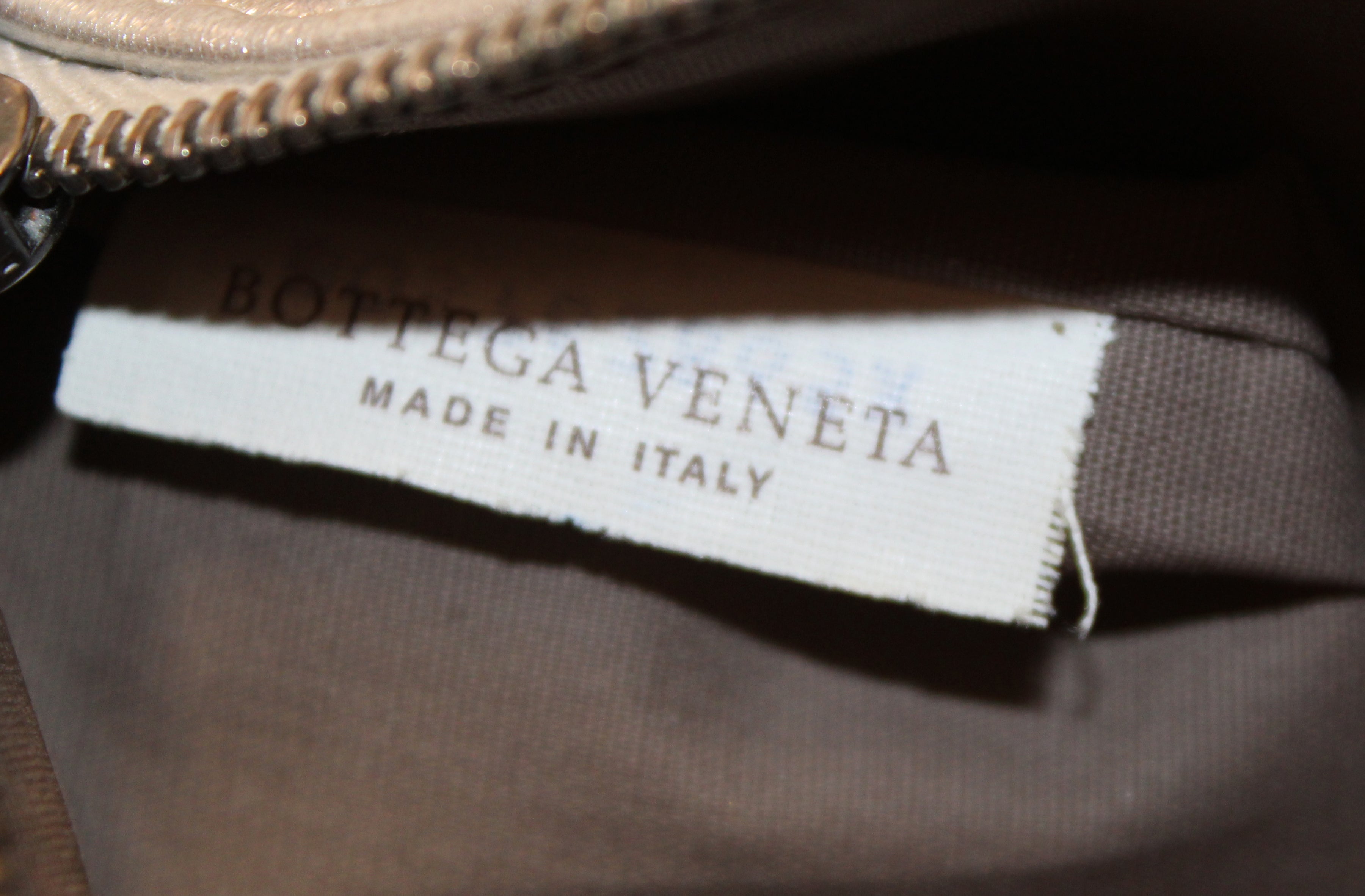 Authentic Bottega Veneta Intrecciato Woven Metallic Shiny Napa Pouch Bag