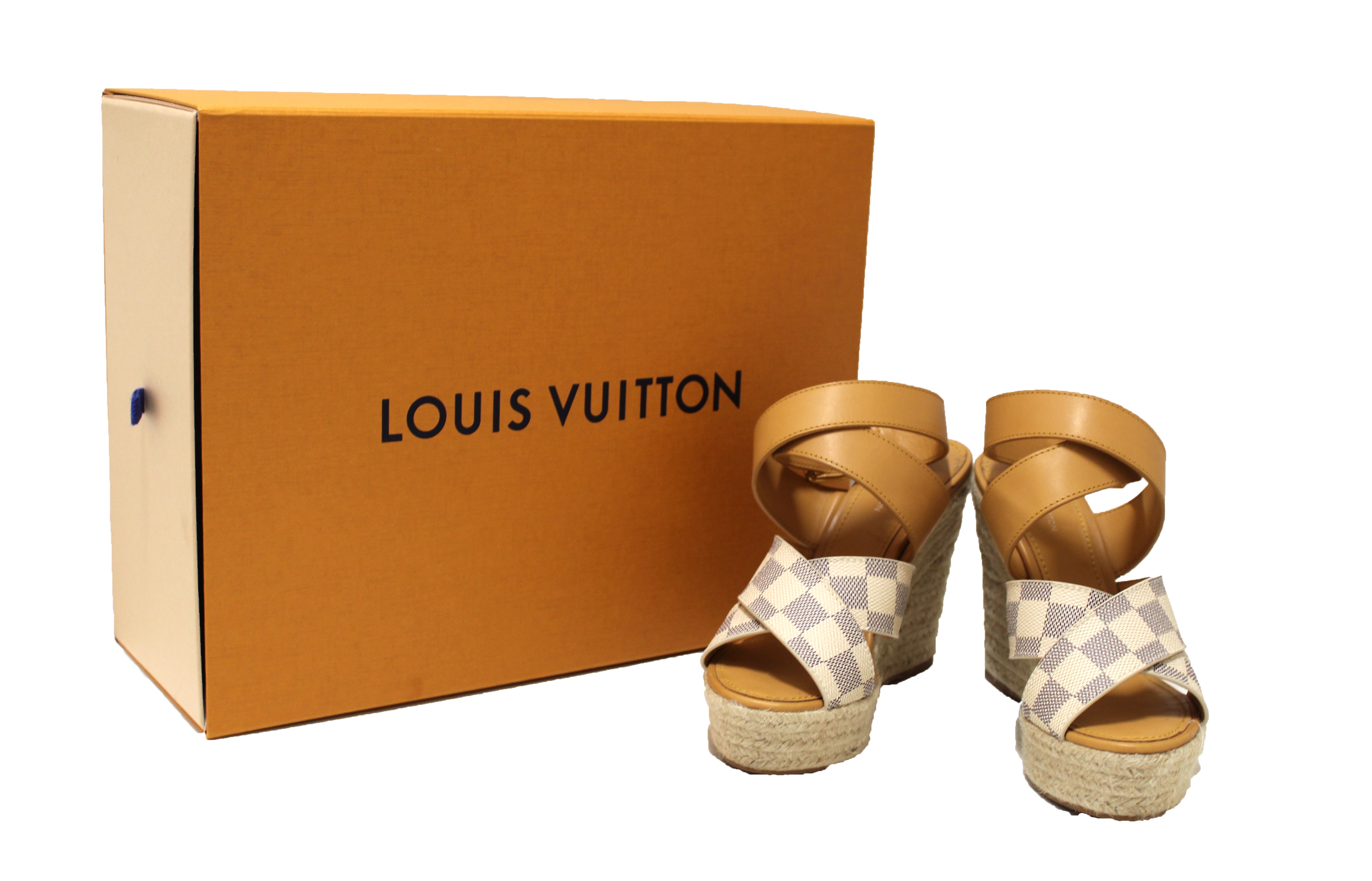 Louis Vuitton White Damier Azur Canvas Espadrille Platform Wedge