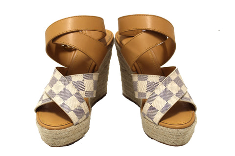 Authentic Louis Vuitton Damier Azur Starboard Wedge Sandal