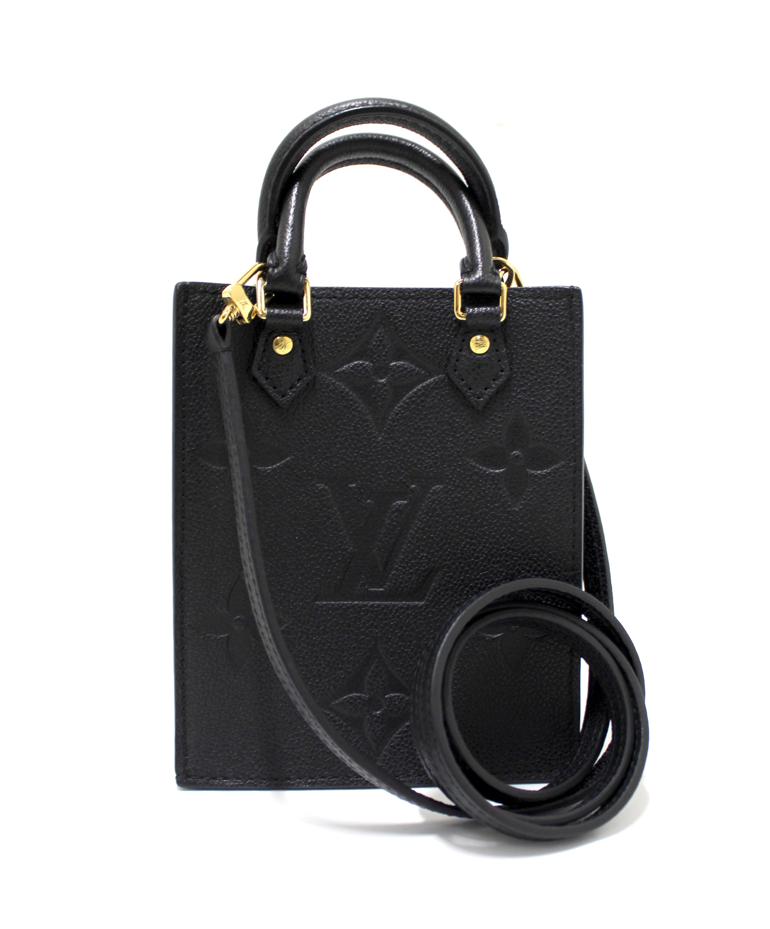 Authentic Louis Vuitton Black Monogram Empreinte Leather Petit Sac Plat Bag