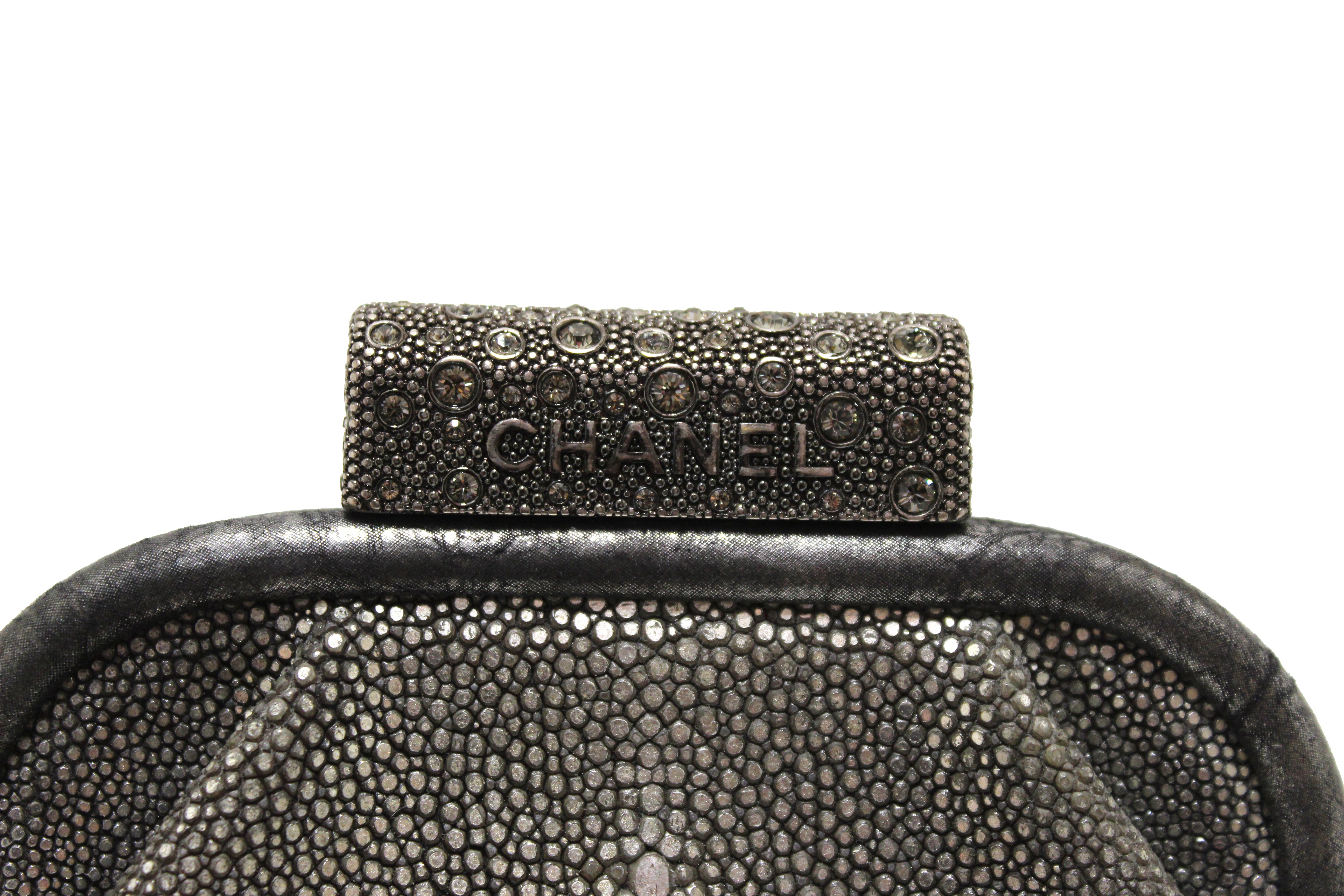 Authentic Chanel Stingray Crystal Degrade Frame Evening Clutch Bag