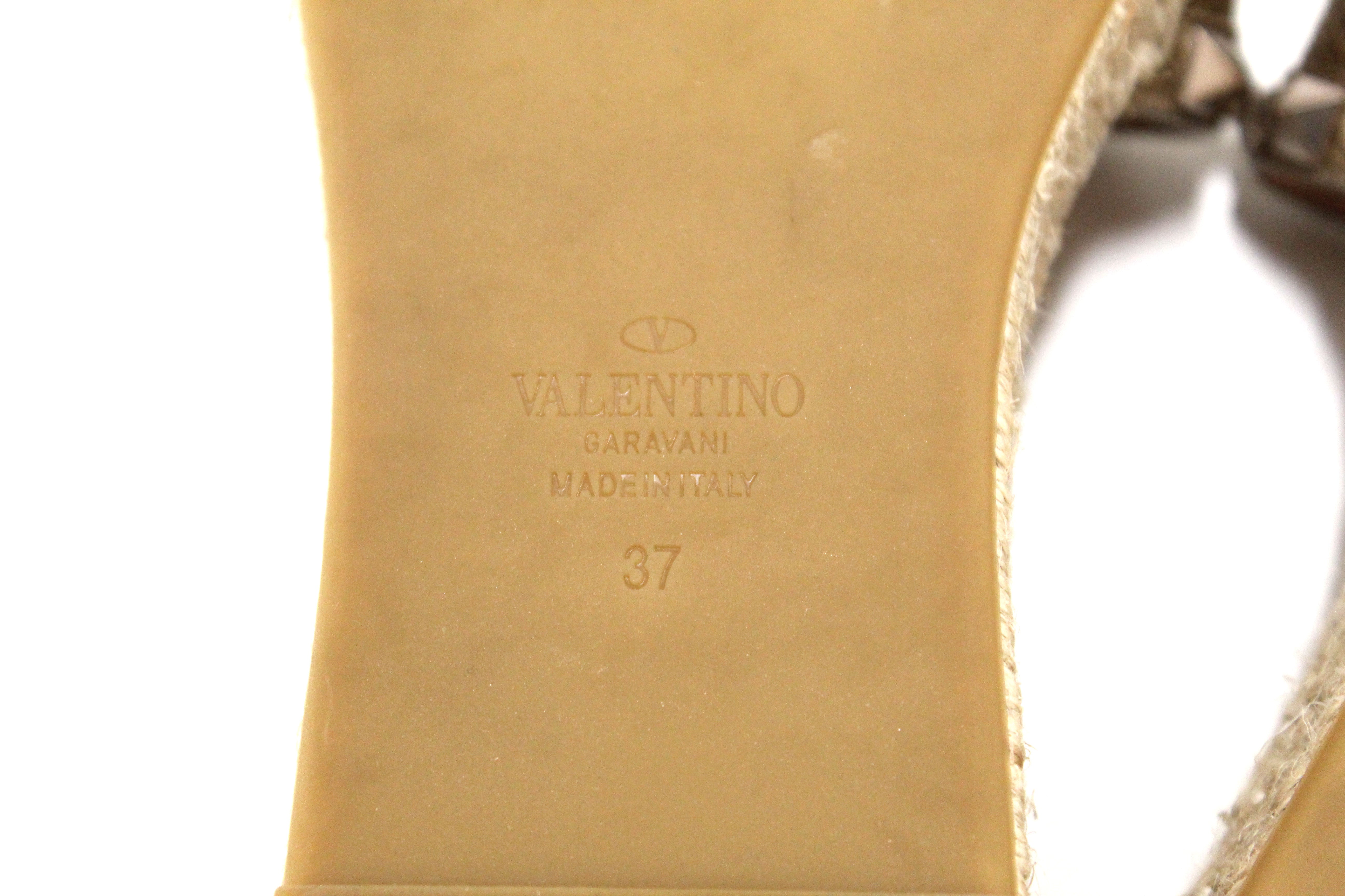 Authentic Valentino Metallic Gold Rockstud Espadrilles Flat Slide Sandal Shoes 37