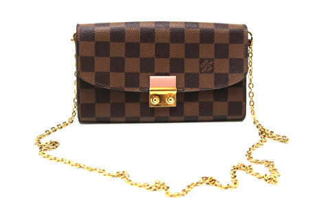 Authentic Louis Vuitton Damier Ebene Croisette Wallet On Chain