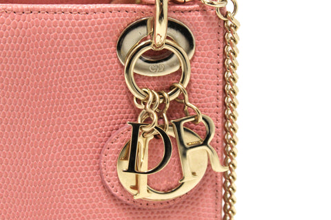 Authentic Christian Dior Pink Lizard Leather Mini Lady Dior Bag