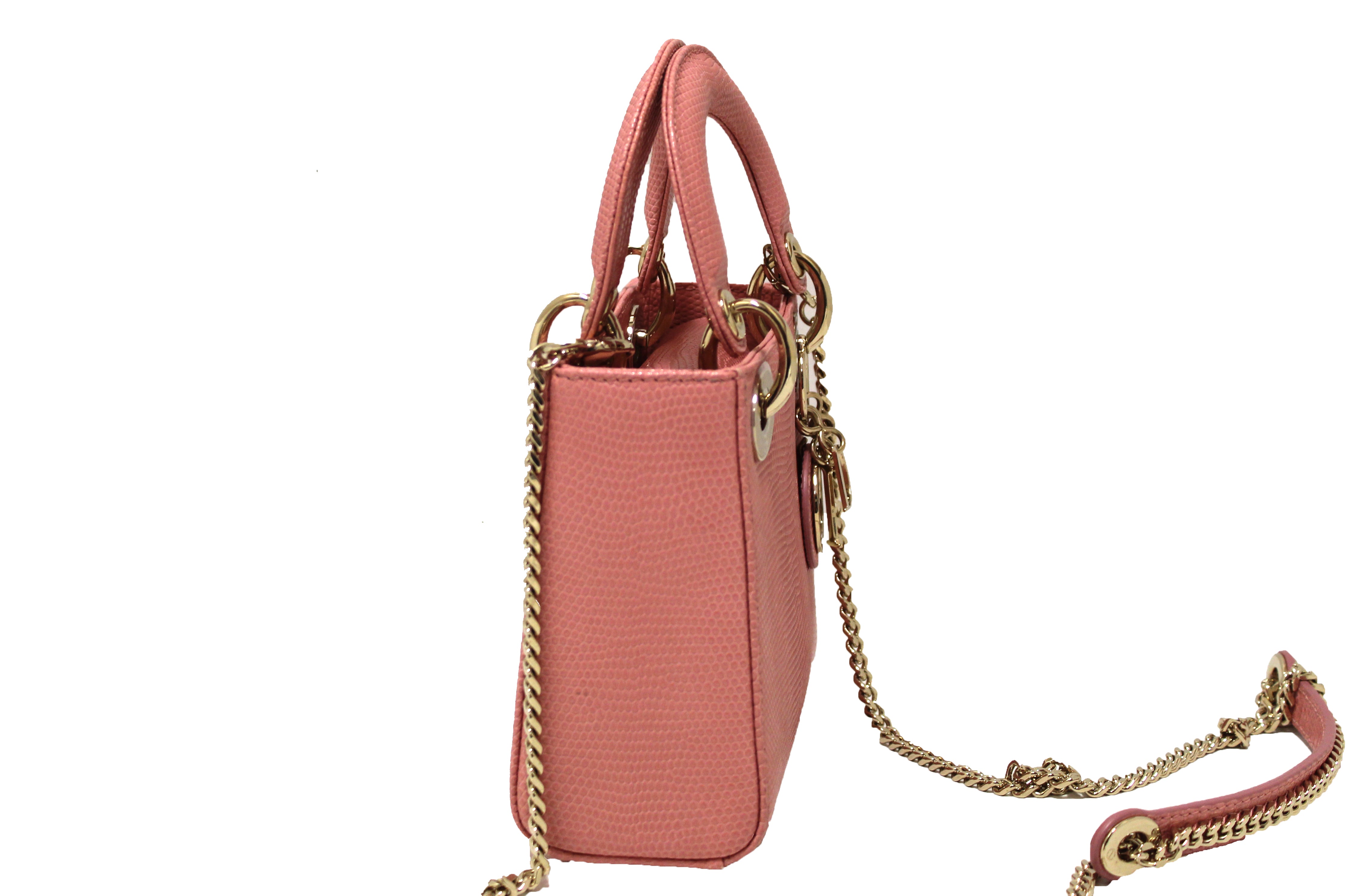 Authentic Christian Dior Pink Lizard Leather Mini Lady Dior Bag – Paris ...
