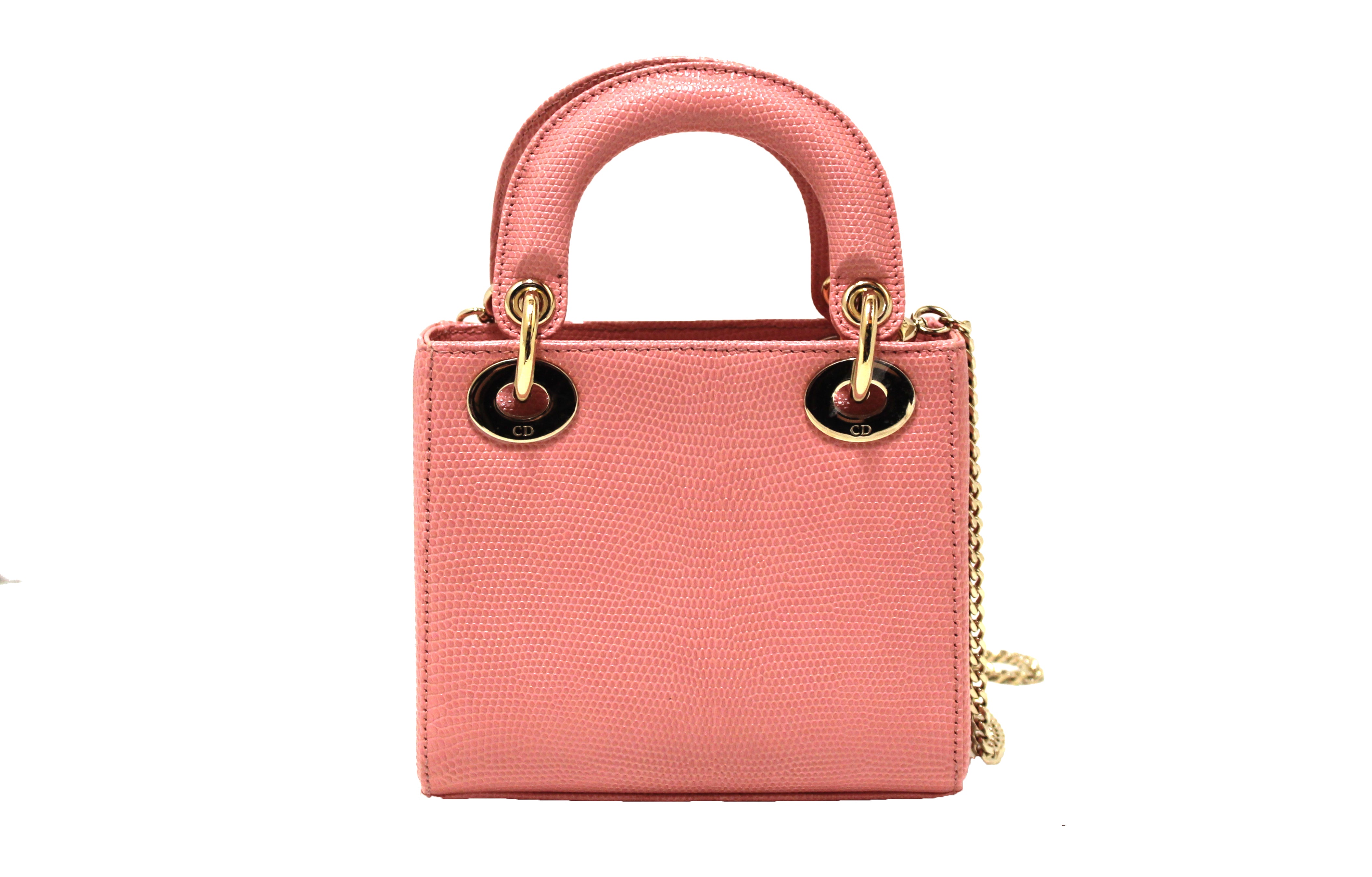 Authentic Christian Dior Pink Lizard Leather Mini Lady Dior Bag