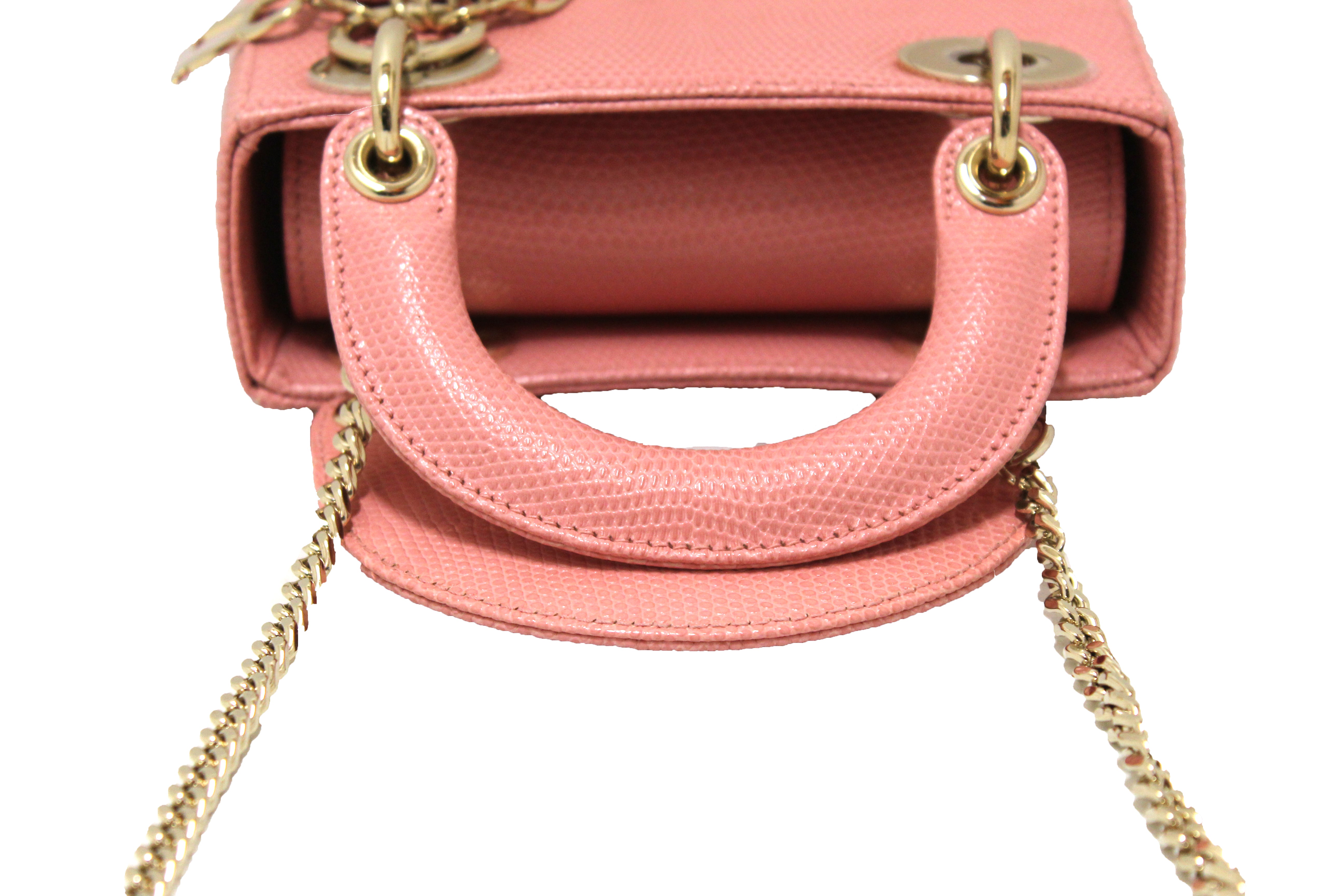 Authentic Christian Dior Pink Lizard Leather Mini Lady Dior Bag