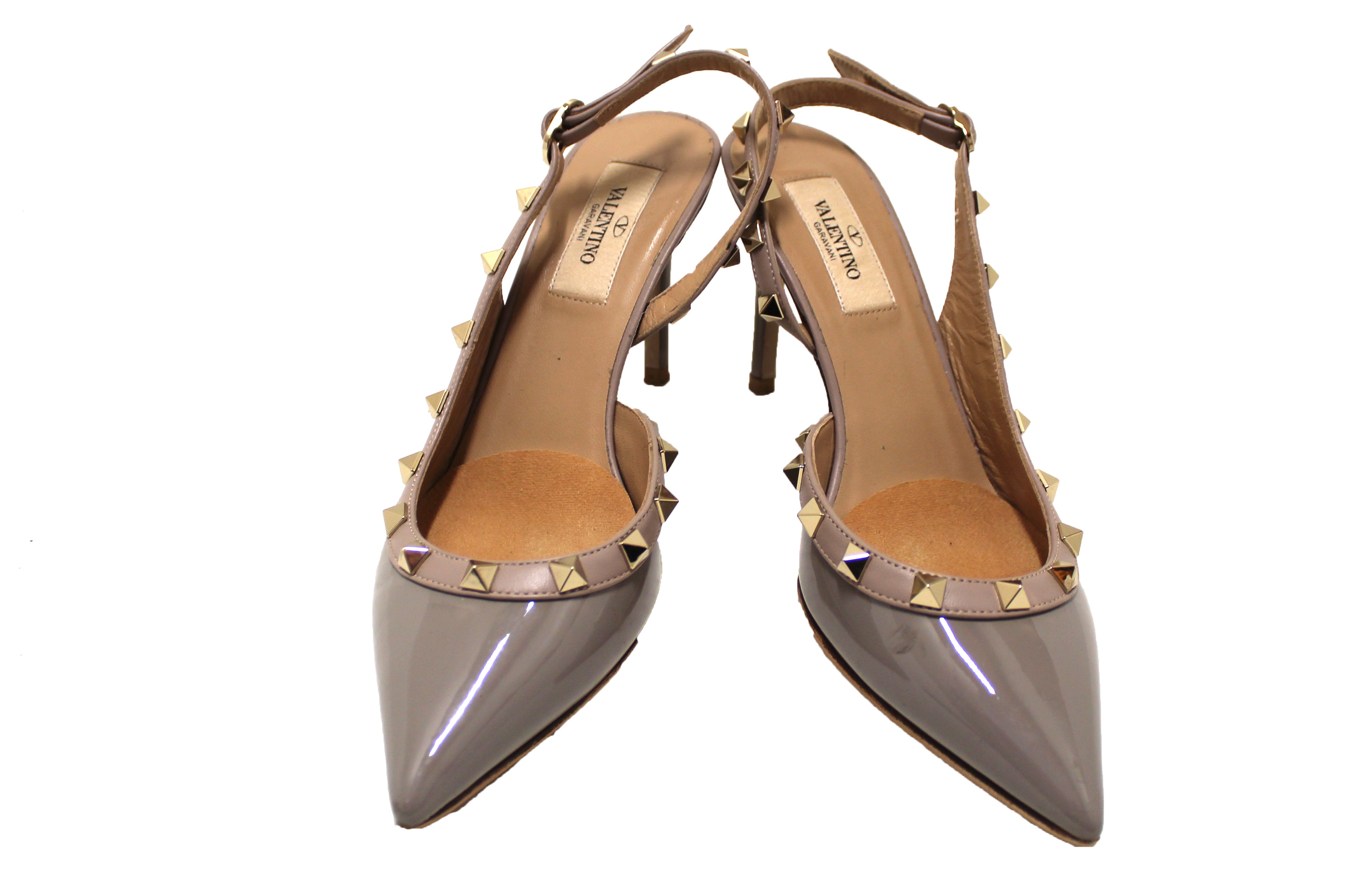 Authentic Valentino Garavani Grey Patent Leather Rockstud