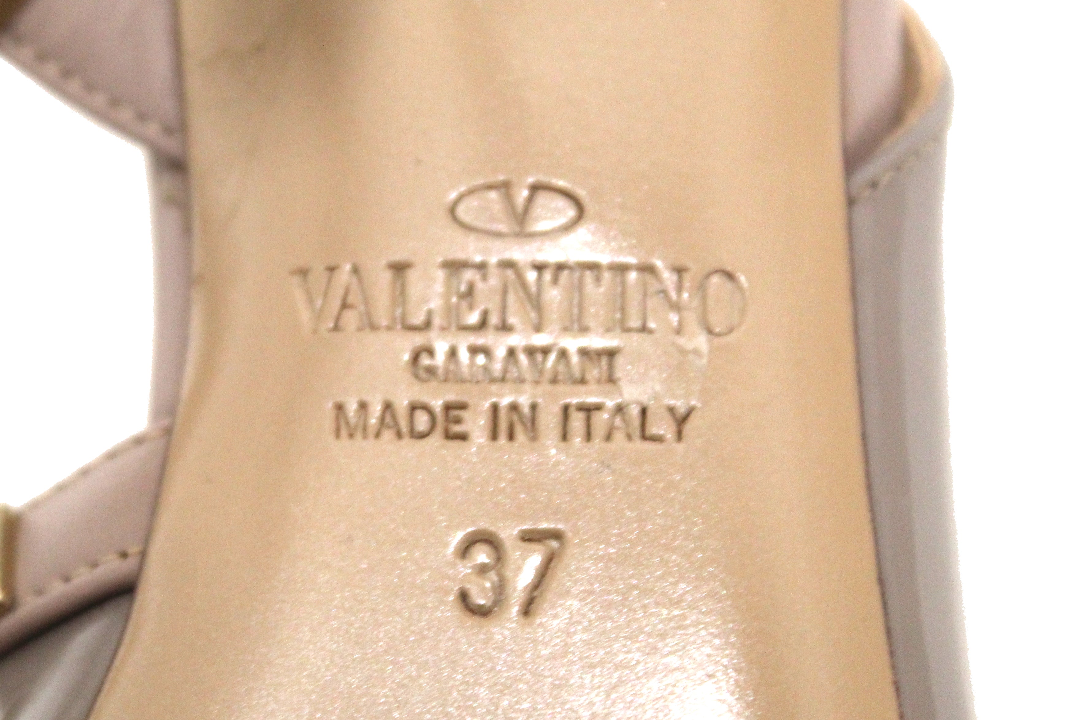 Authentic Valentino Garavani Grey Patent Leather Rockstud Slingback Pump 85mm Size 37