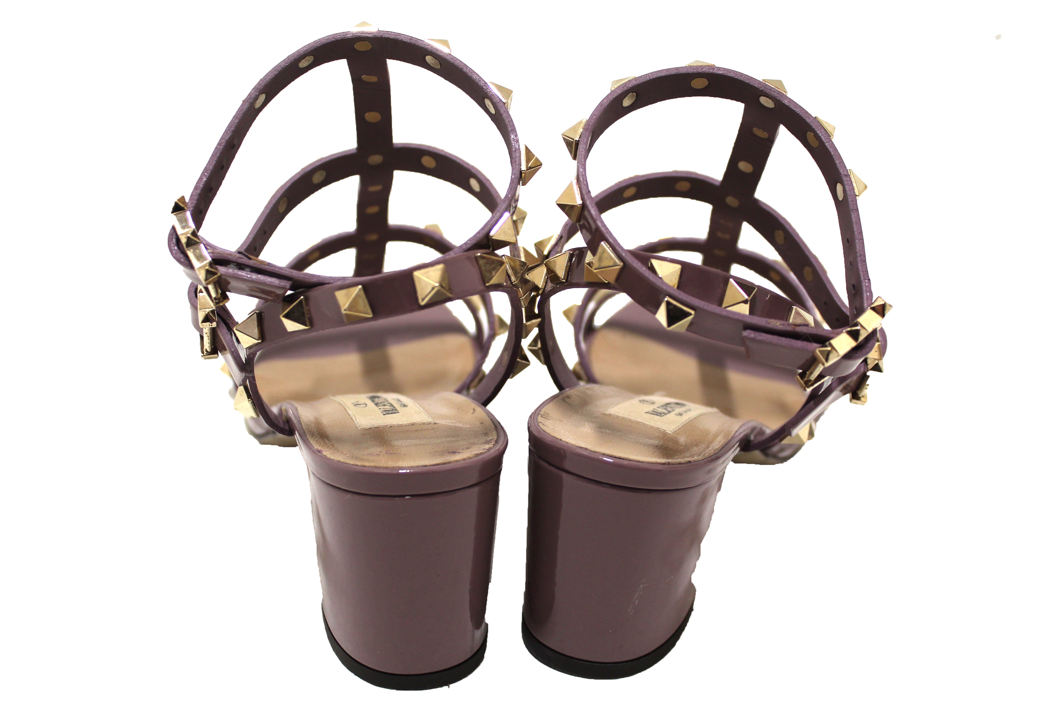 Authentic Valentino Purple Patent Leather Rockstud Ankle Strap Sandals Shoes 60mm Size 36.5