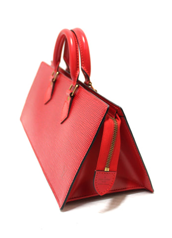 Authentic Louis Vuitton Epi Leather Red Sac Triangle Hand Bag