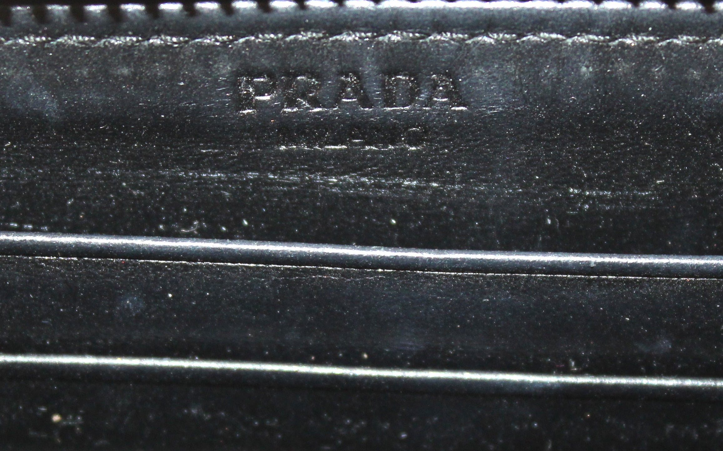 Authentic Prada Black Patent Saffiano Leather Zip Around Wallet
