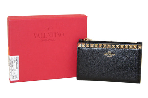 Authentic Valentino Black Leather Rockstuds Coin Purse/ Card Case