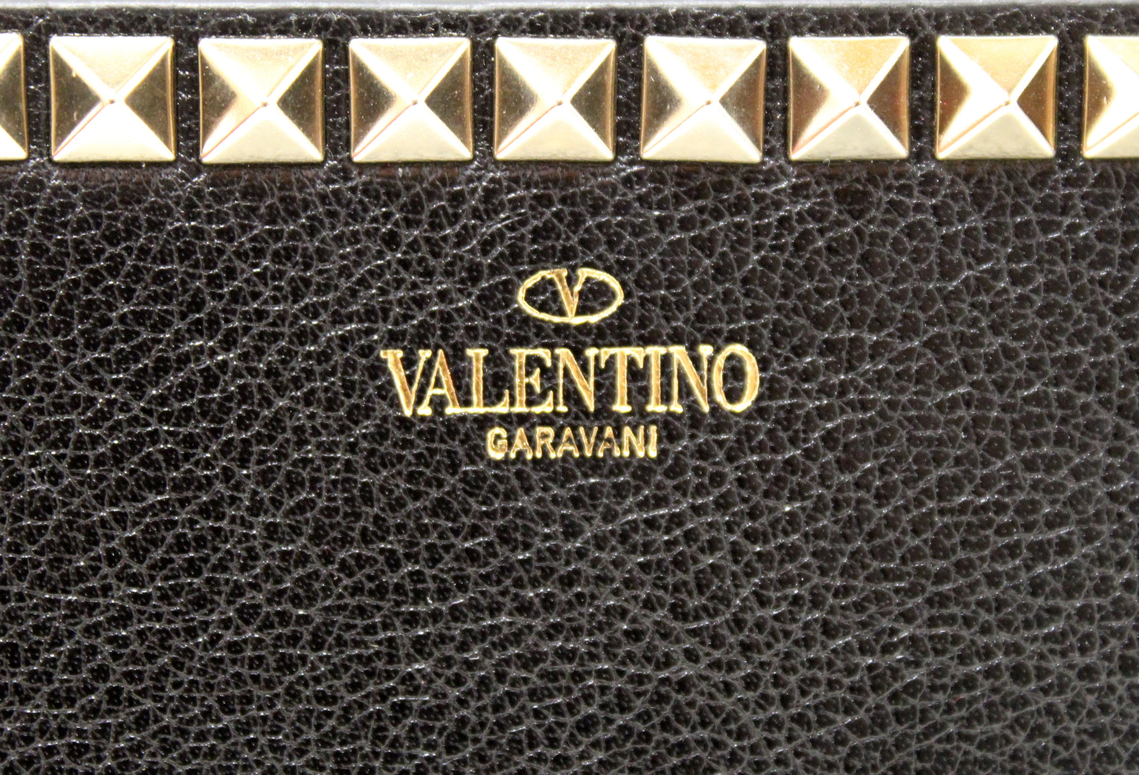 Authentic Valentino Black Leather Rockstuds Coin Purse/ Card Case