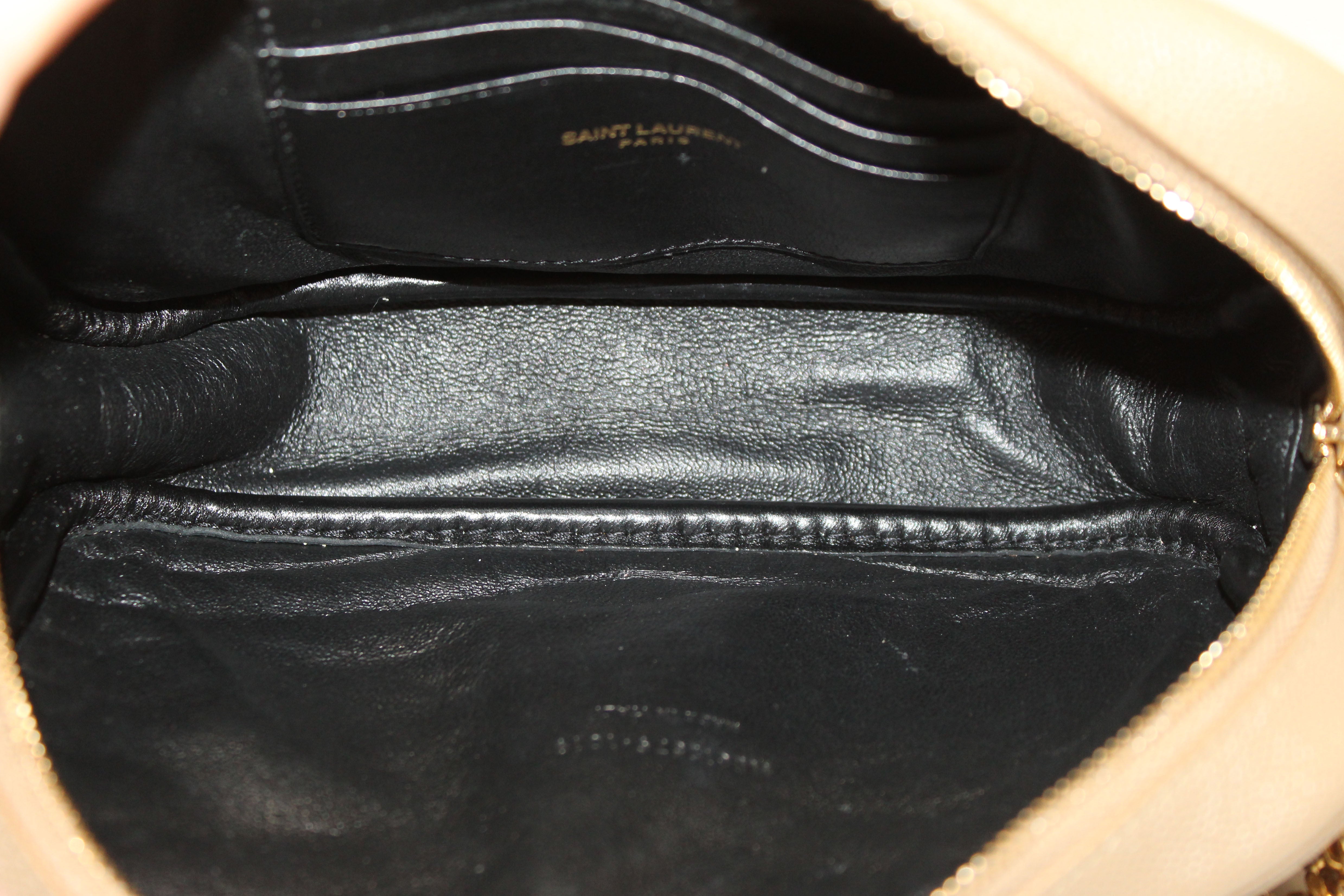 Authentic Saint Laurent Beige Grain Poudre Embossed Leather Lou Mini Bag