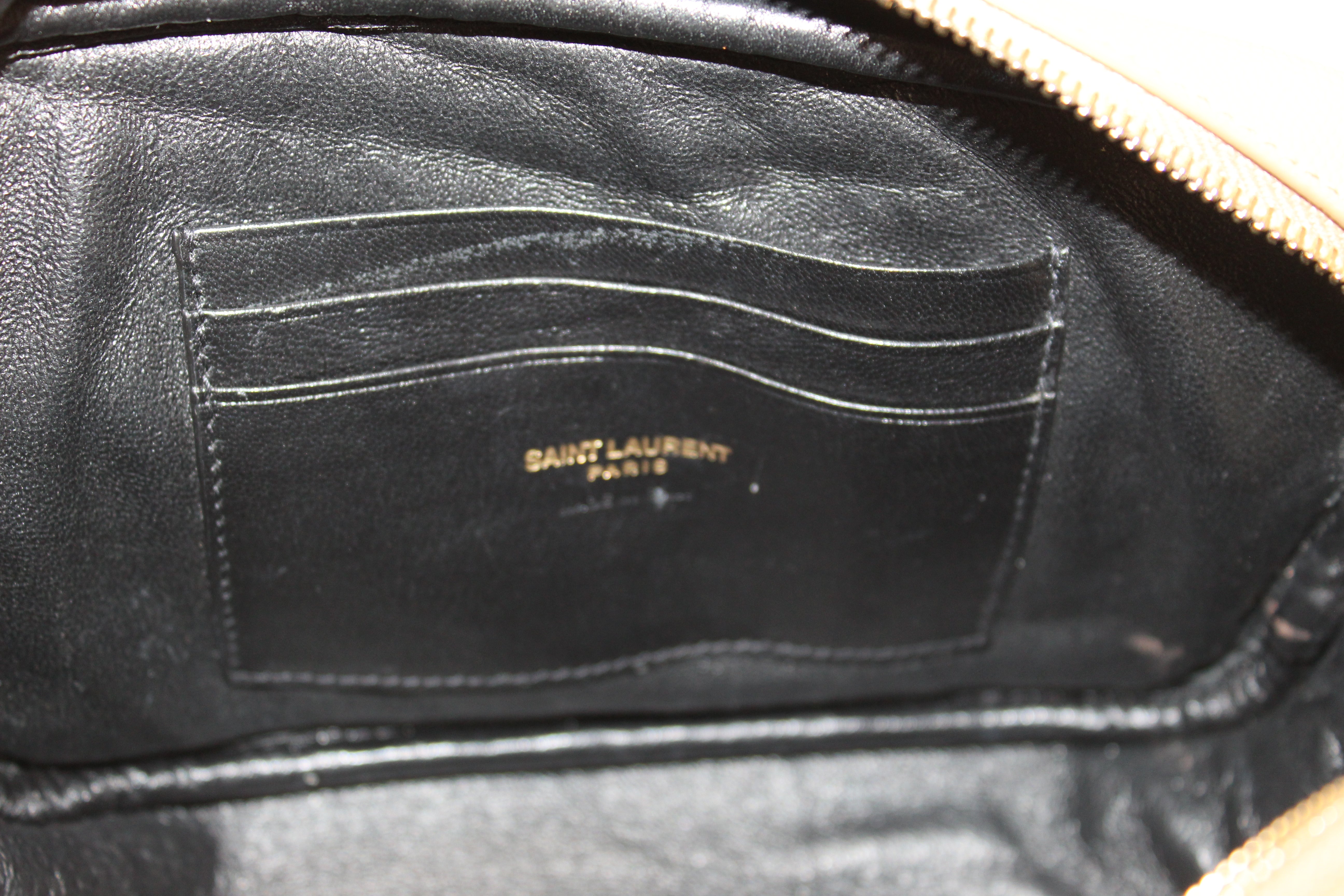 Authentic Saint Laurent Beige Grain Poudre Embossed Leather Lou