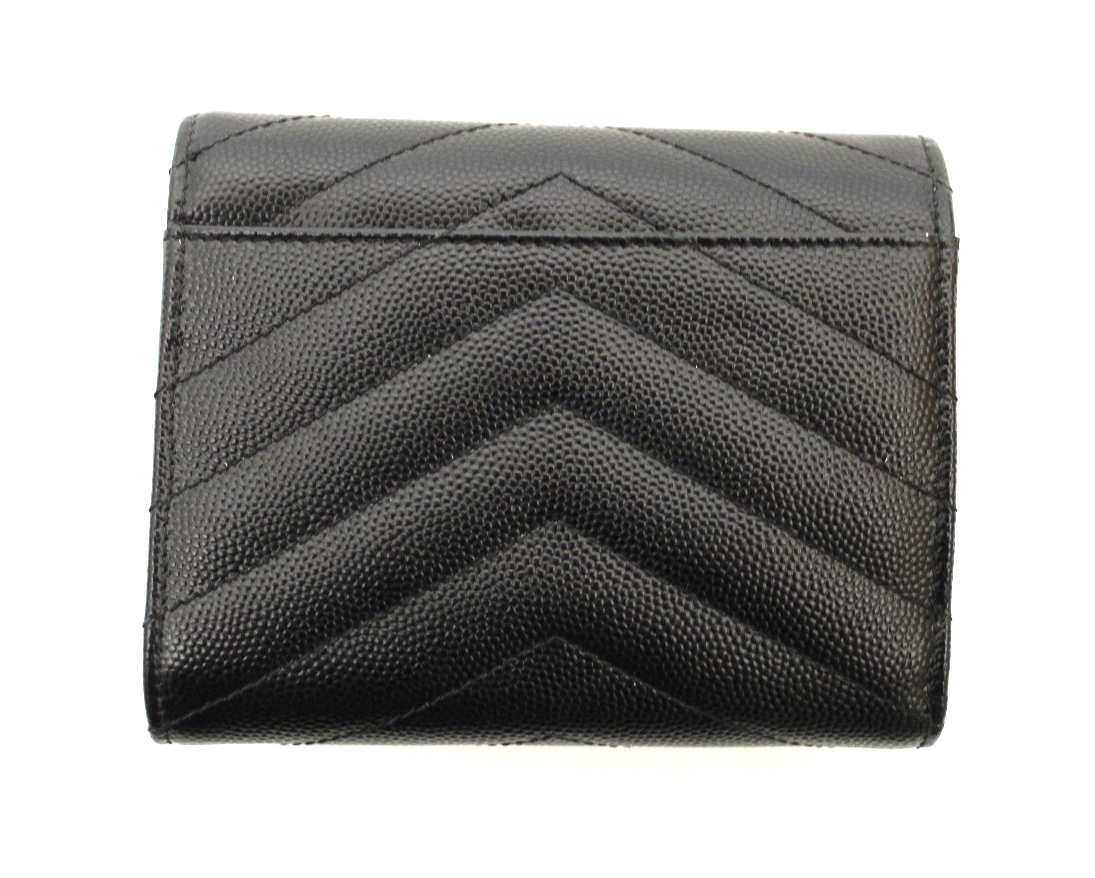 Authentic Yves Saint Laurent Black Monogram Small Grain de Poudre Tri-Fold Wallet