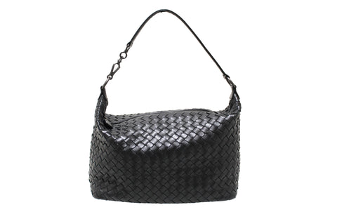 Authentic Bottega Veneta Black Nappa Intrecciato Small Shoulder Bag