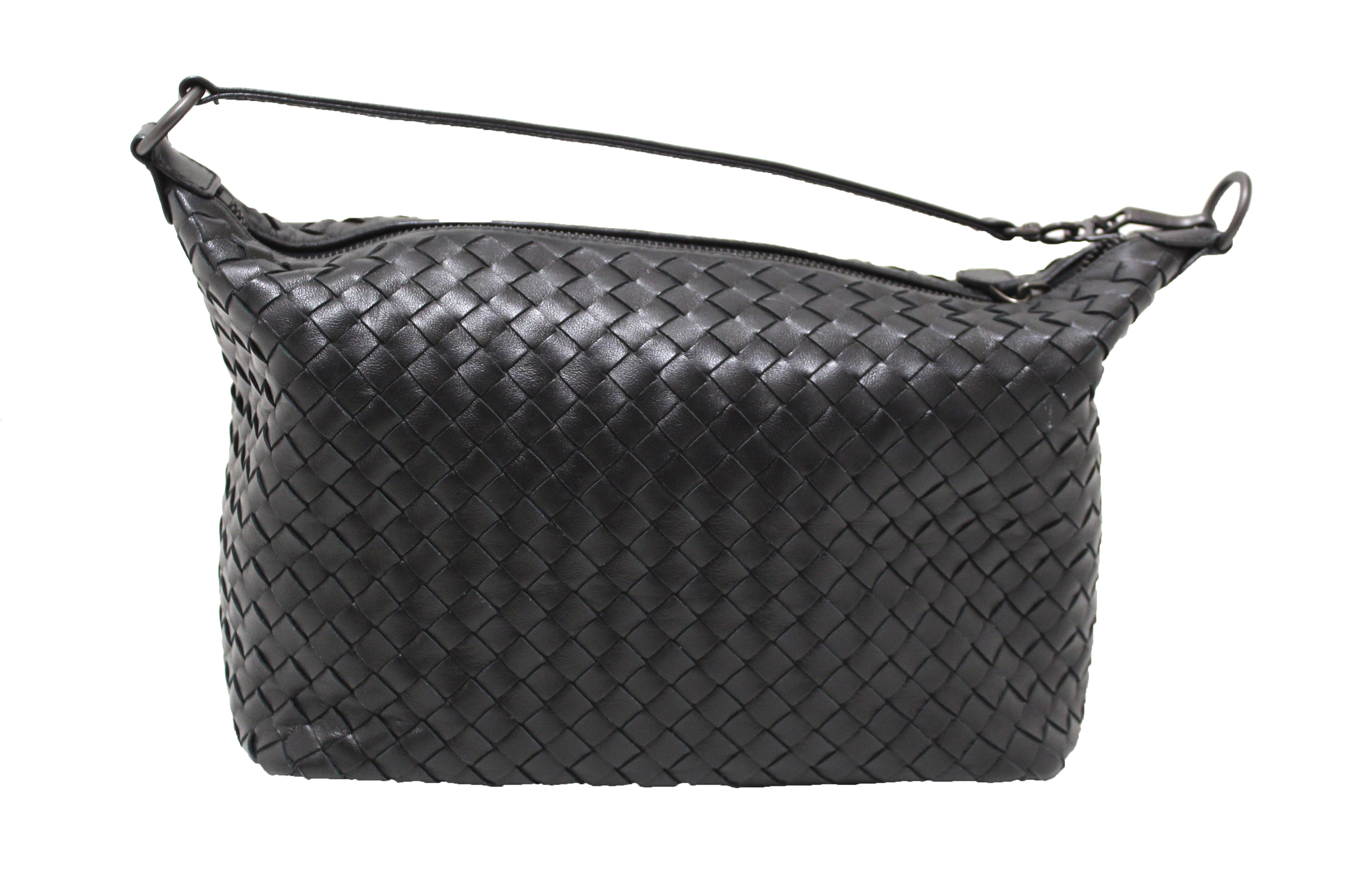 Authentic Bottega Veneta Black Nappa Intrecciato Small Shoulder Bag