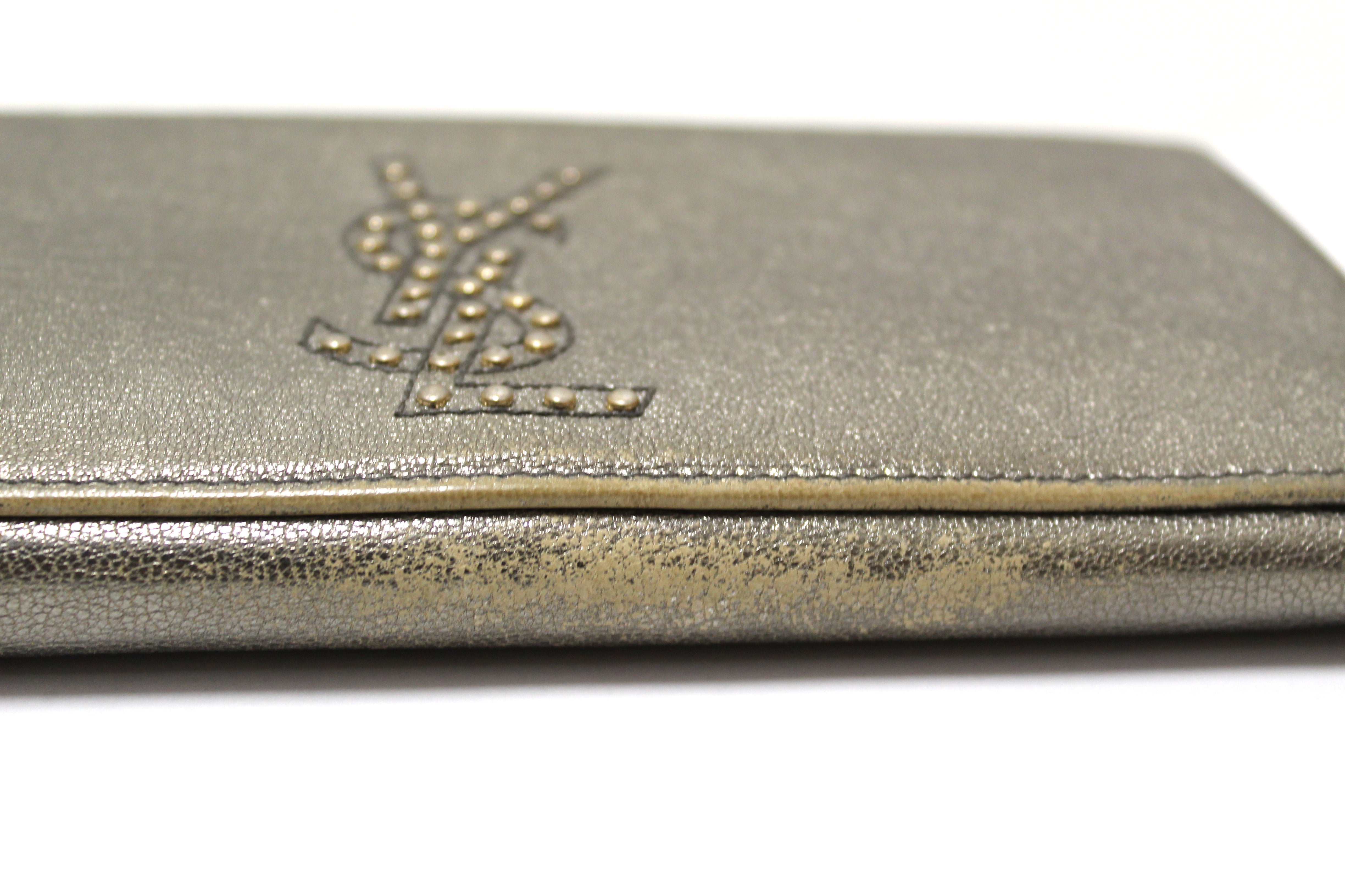 Authentic Yves Saint Laurent Metallic Silver Classic Long Wallet