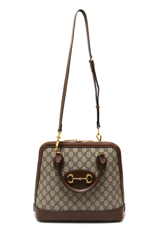 Authentic Gucci Brown Classic GG Supreme Horsebit 1955 Top Handle Bag