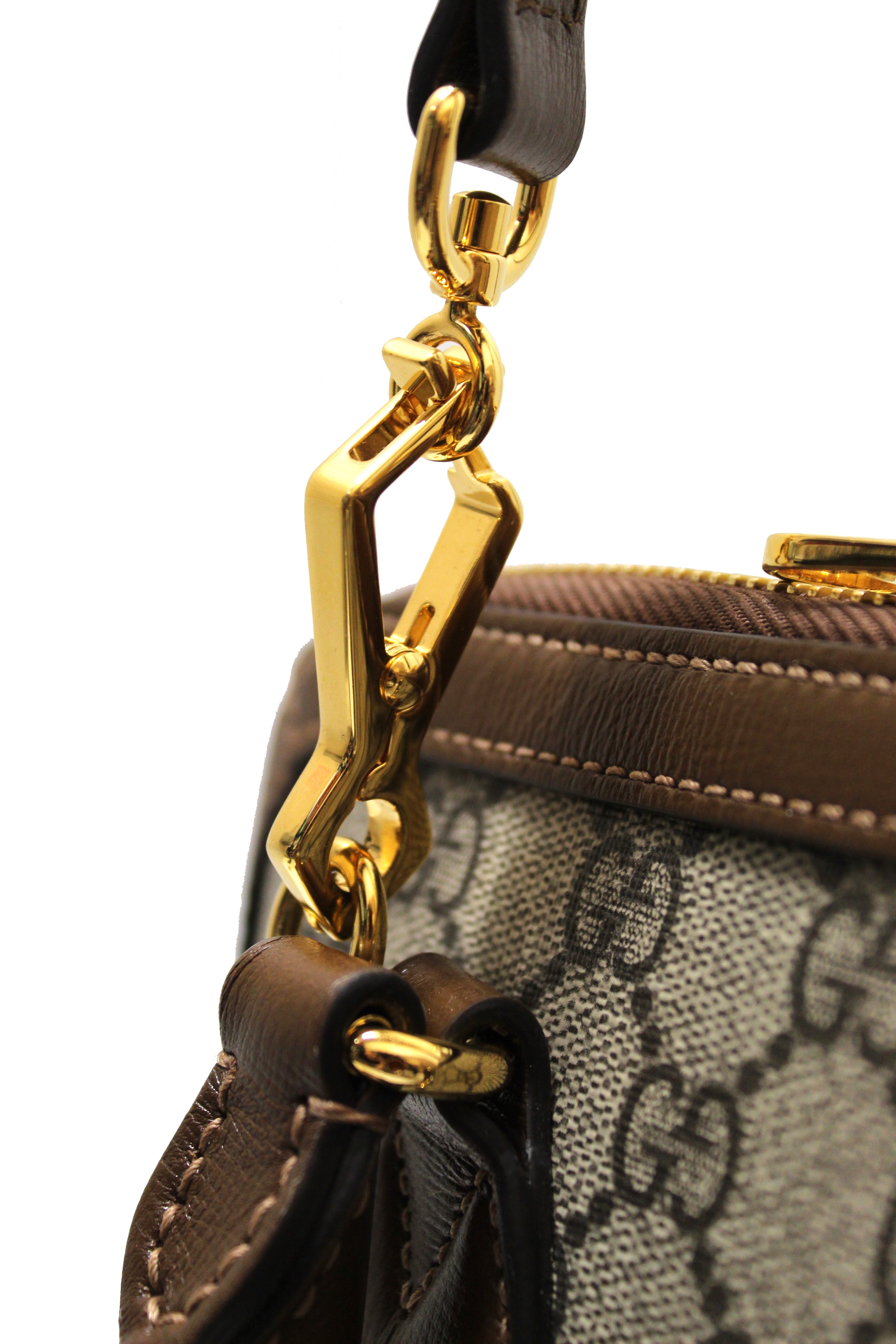 Authentic Gucci Brown Classic GG Supreme Horsebit 1955 Top Handle Bag