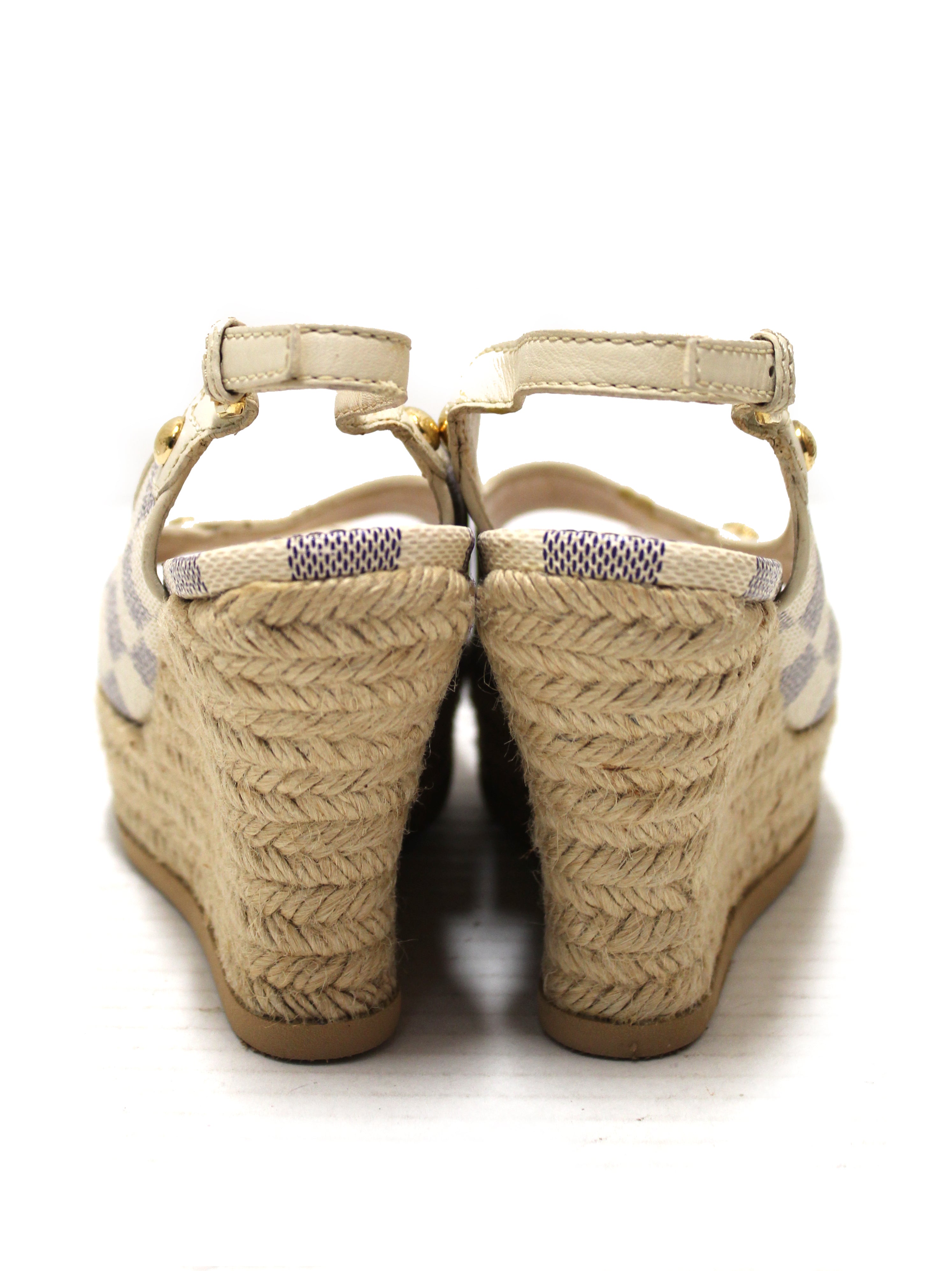 LOUIS VUITTON Damier Azur Ankle Strap Sandals EUR36 Used From Japan