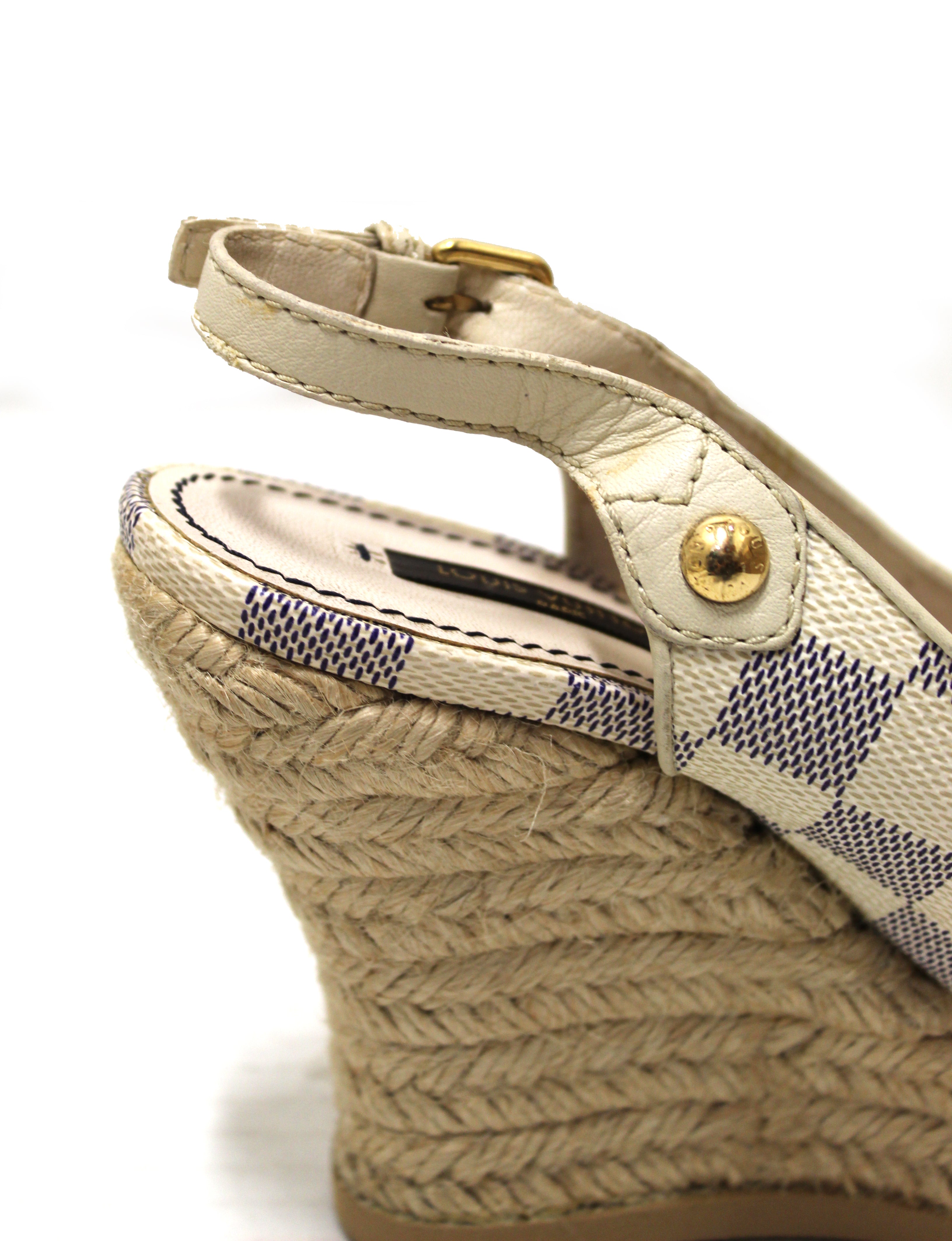 Louis Vuitton Damier Azur Canvas and Patent Leather Wedge Sandals Size  8.5/39 - Yoogi's Closet