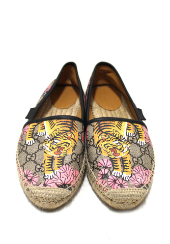 Authentic Gucci Tiger Bengal GG coated Canvas Espadrille Loafer Flats Shoes Size 37
