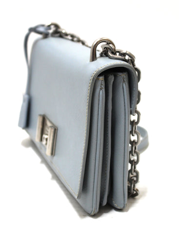 Authentic Prada Powder Blue Saffiano Leather Mini Bag With Chain Crossbody Bag