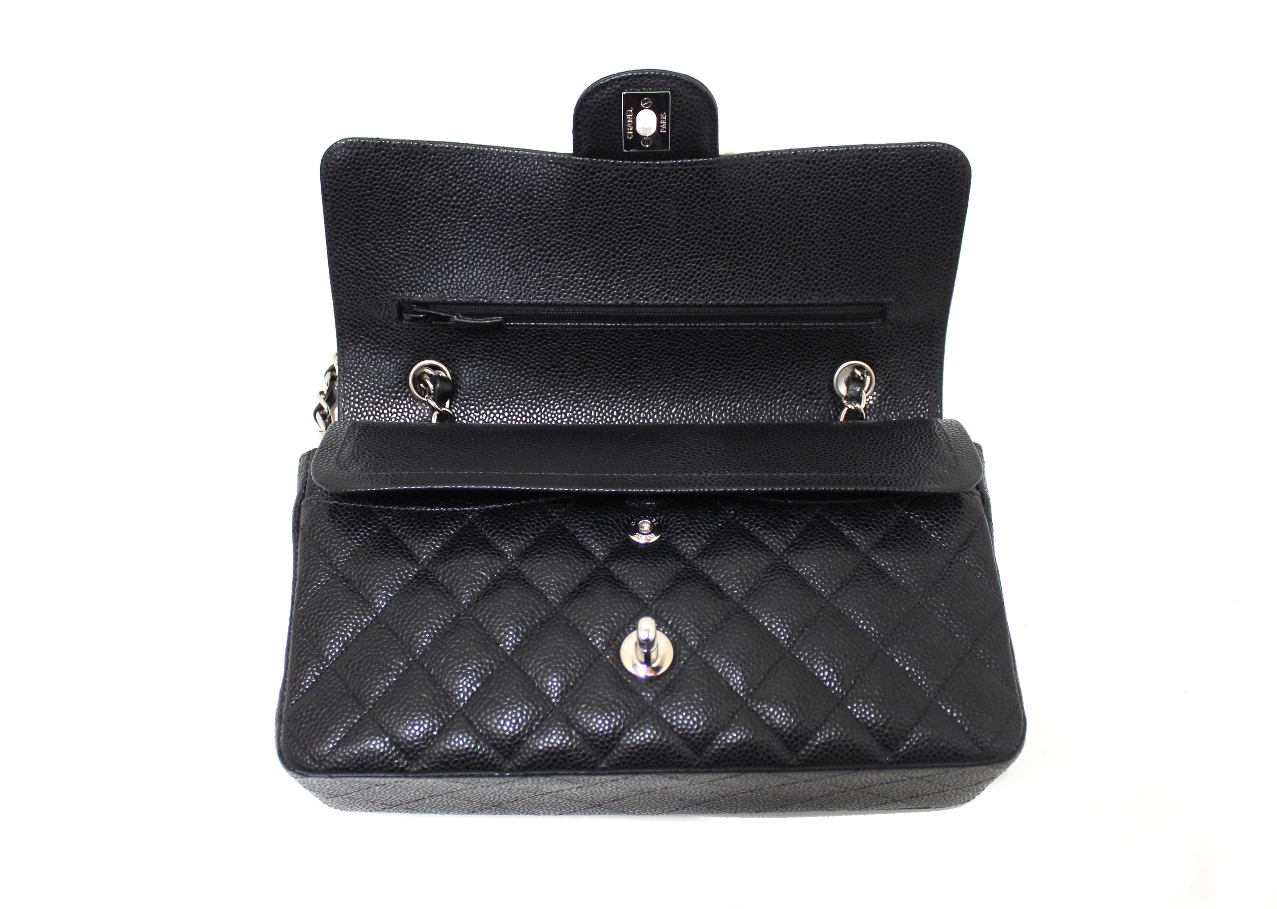 Authentic Chanel Black Quilted Caviar Leather Classic Small Flap