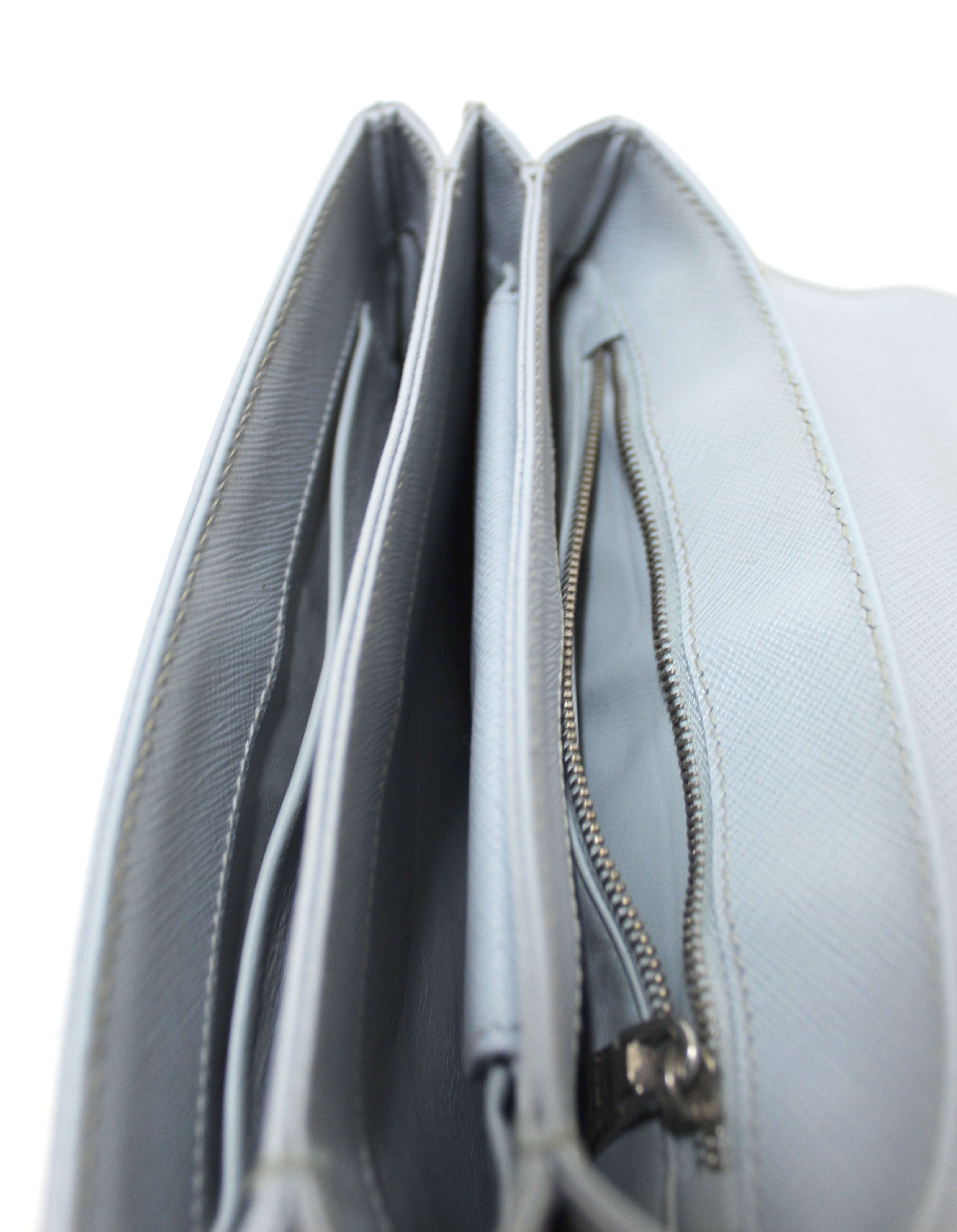 Authentic Prada Powder Blue Saffiano Leather Mini Bag With Chain Crossbody Bag