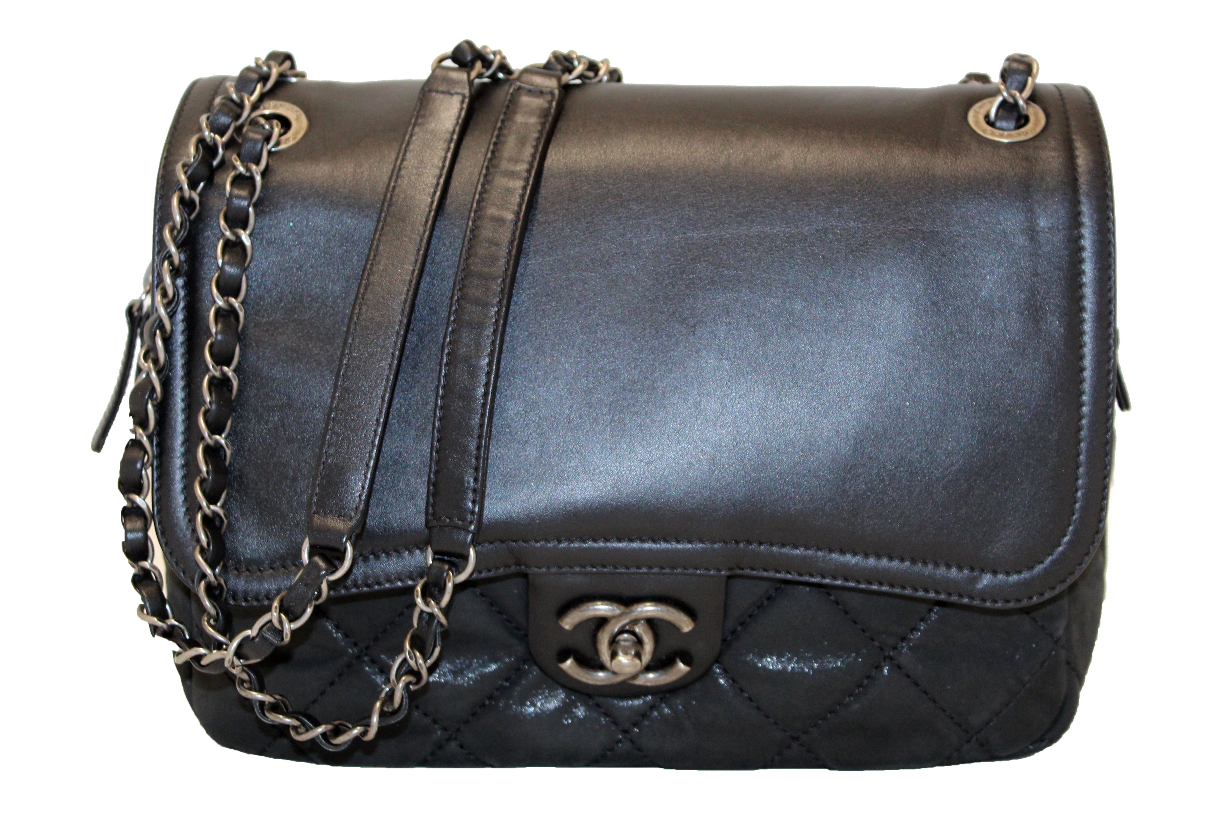 Authentic Chanel Black Irridescent Calfskin In The Mix Shoulder Crossbody bag