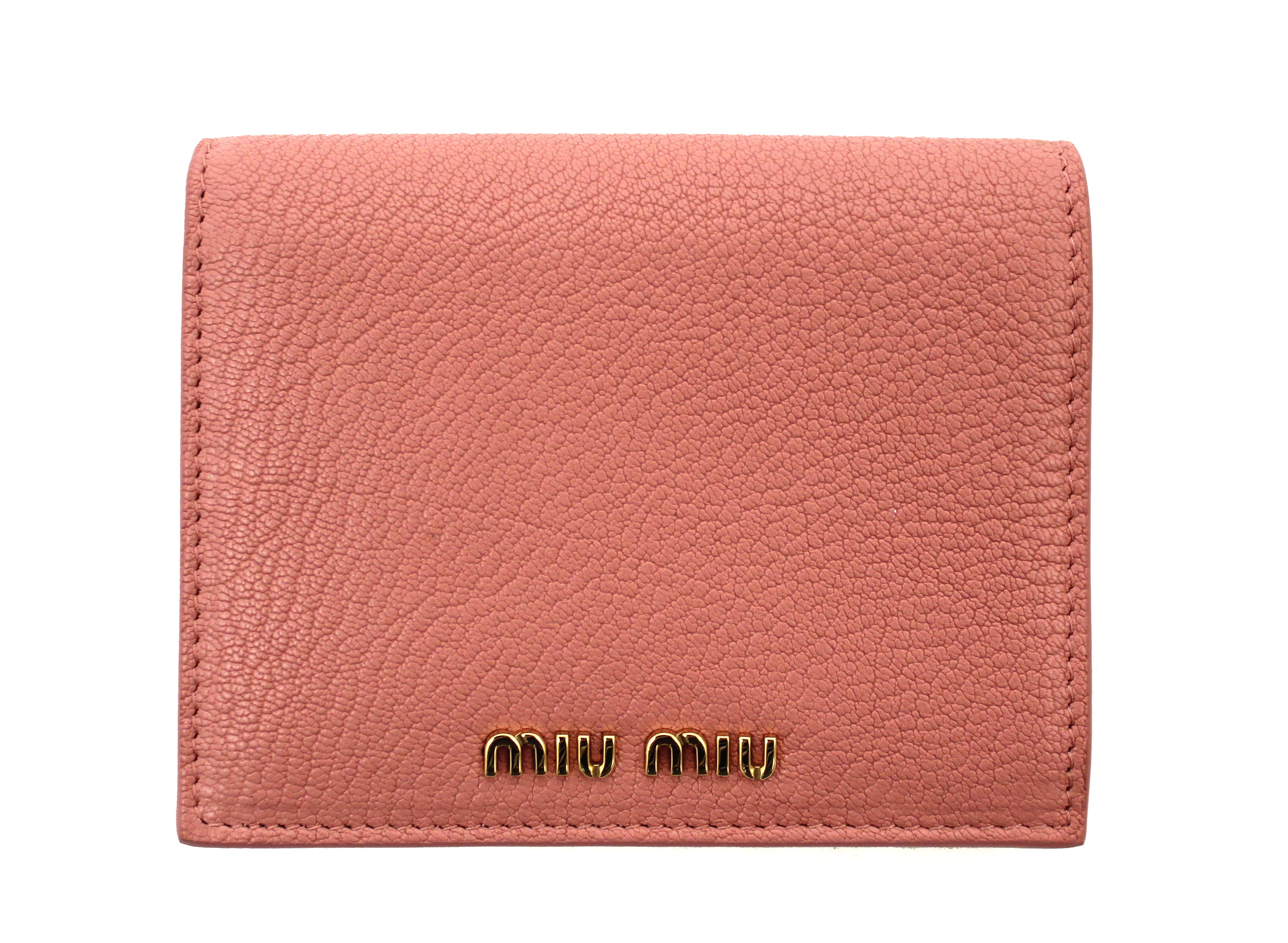 Authentic New Miu Miu Pink Leather Bi-Fold Wallet