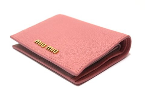 Authentic New Miu Miu Pink Leather Bi-Fold Wallet