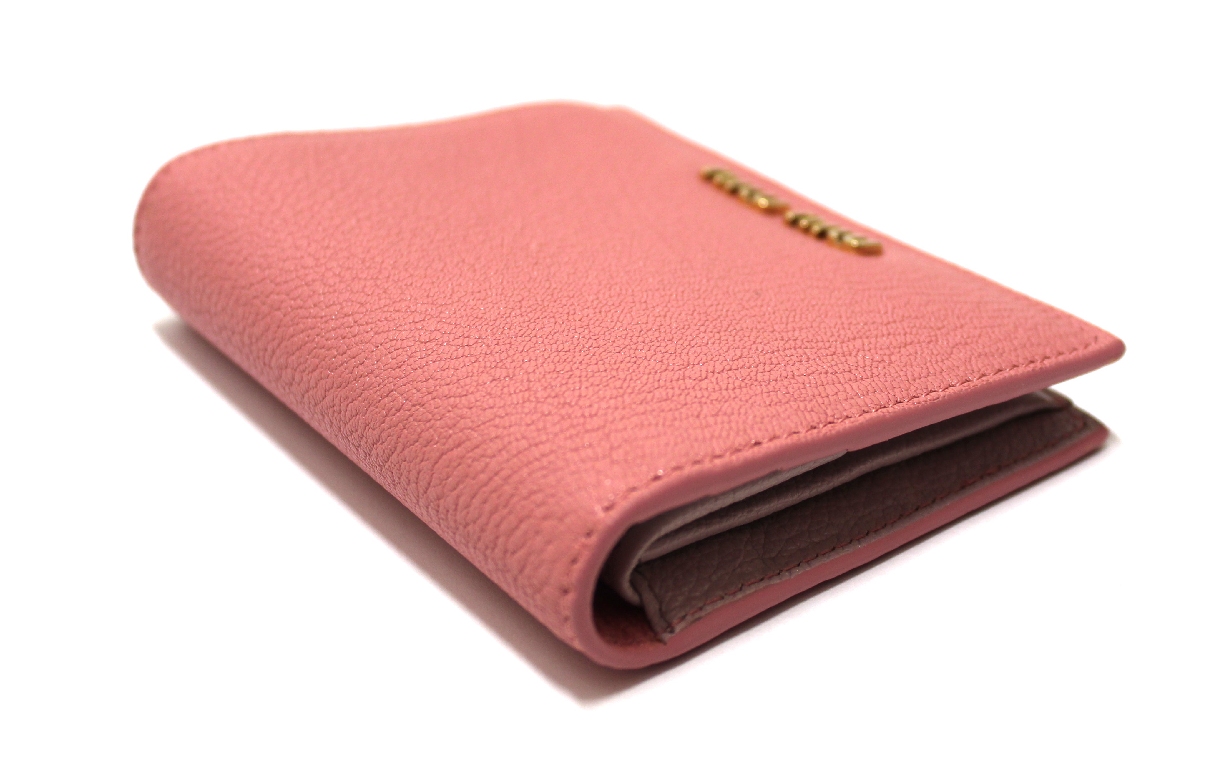 Authentic New Miu Miu Pink Leather Bi-Fold Wallet