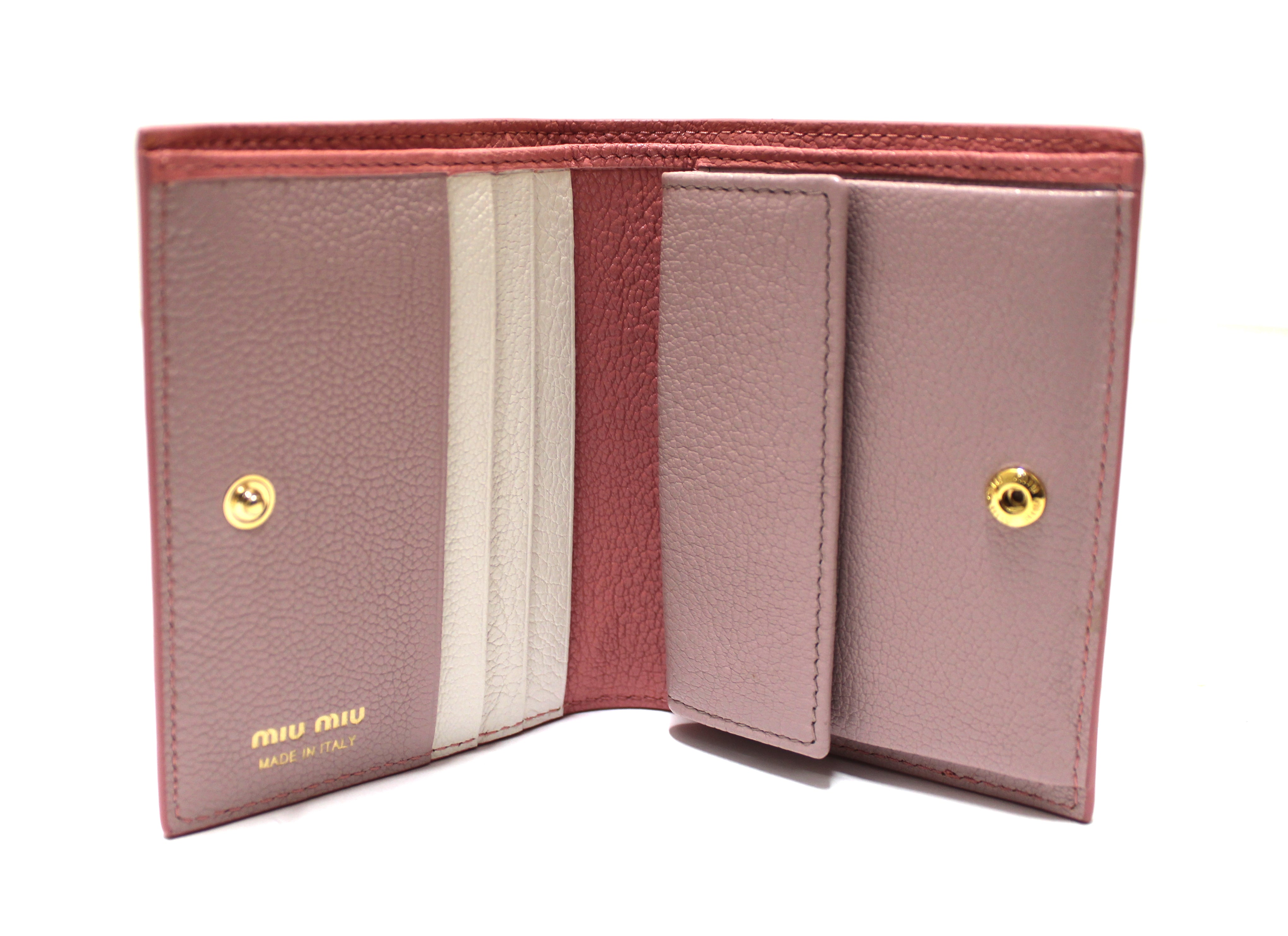 Authentic New Miu Miu Pink Leather Bi-Fold Wallet – Paris Station Shop