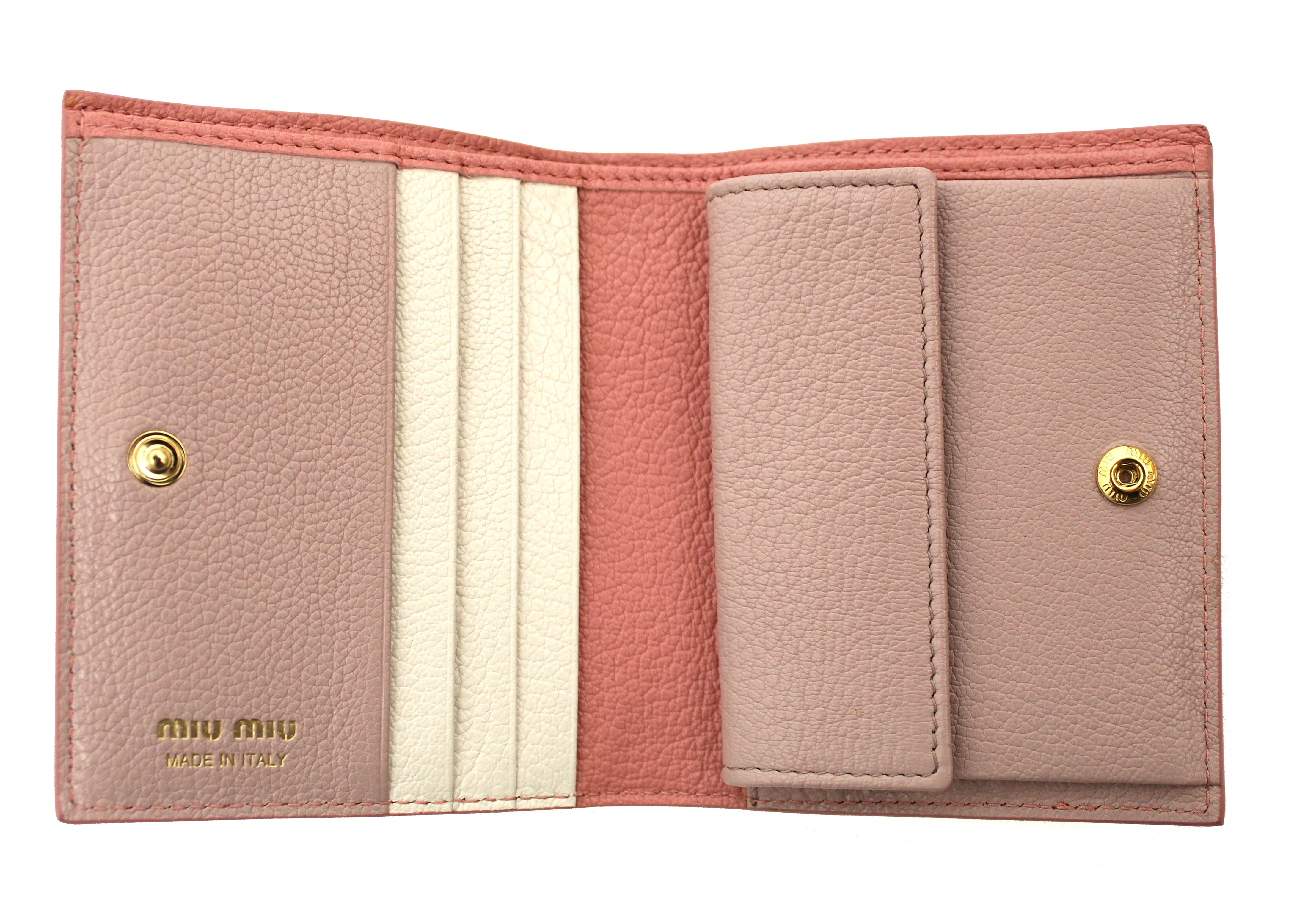 Authentic New Miu Miu Pink Leather Bi-Fold Wallet