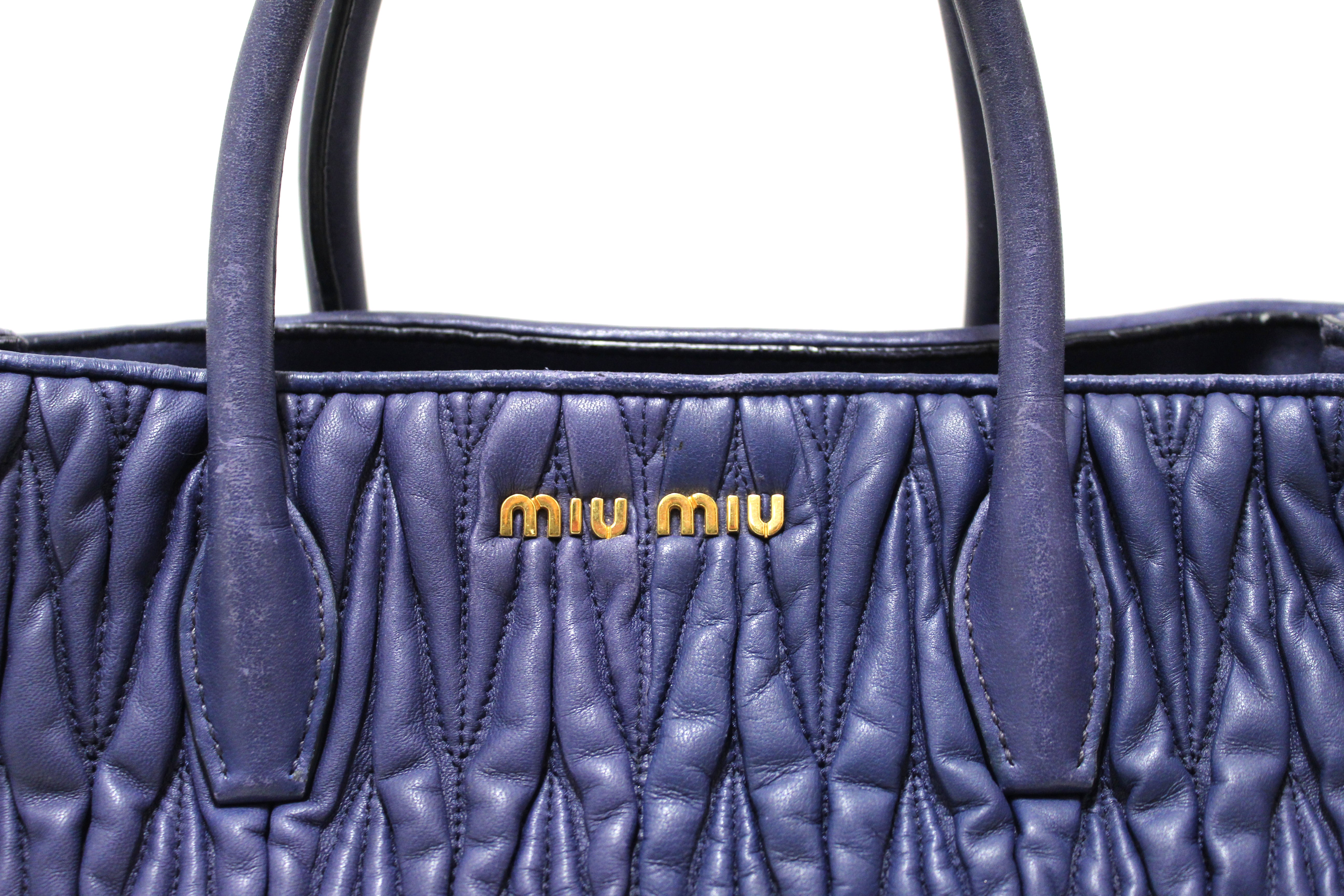 Authentic Miu Miu Blue Nappa Leather Maletasse Tote Bag With Long Strap