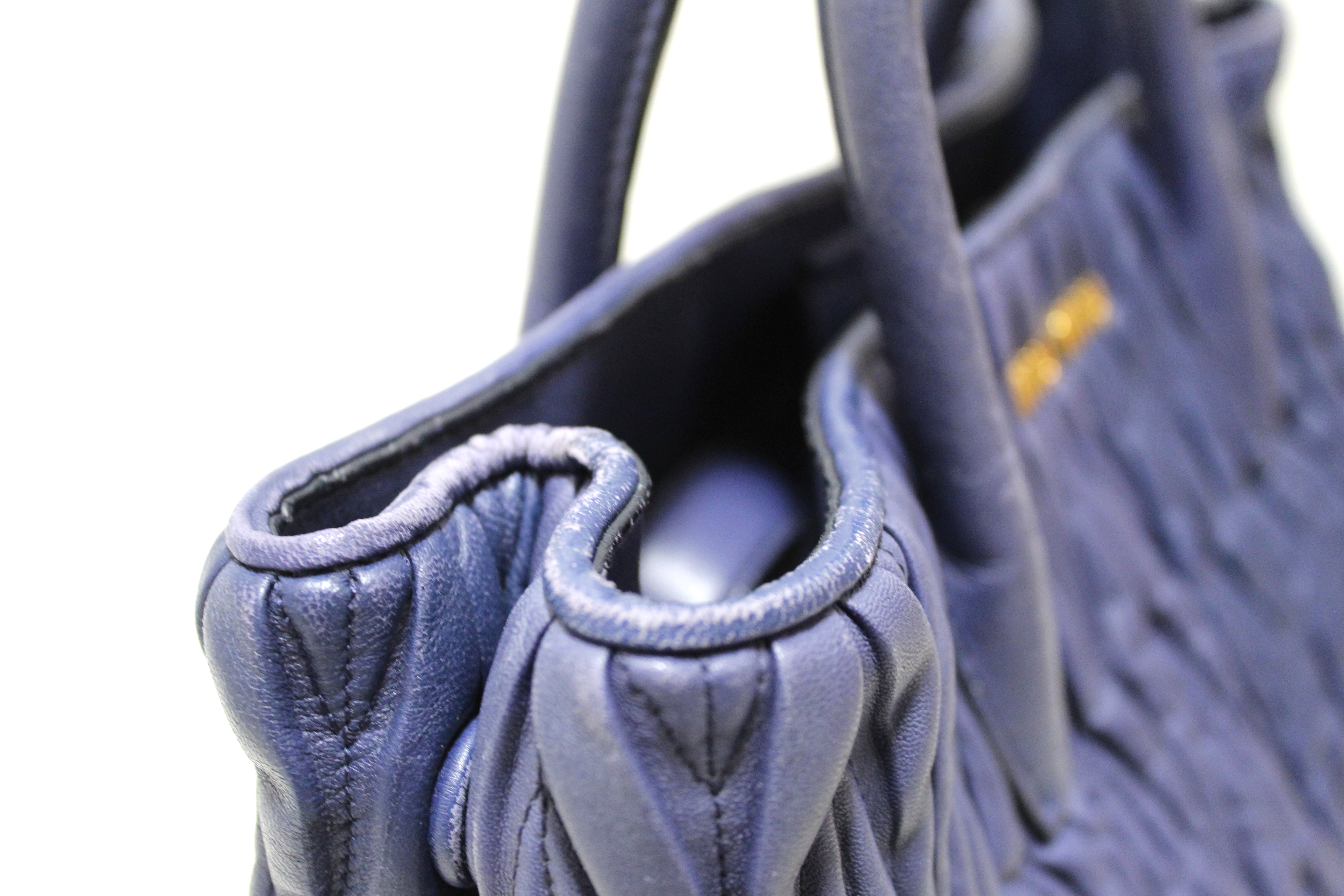 Authentic Miu Miu Blue Nappa Leather Maletasse Tote Bag With Long Strap