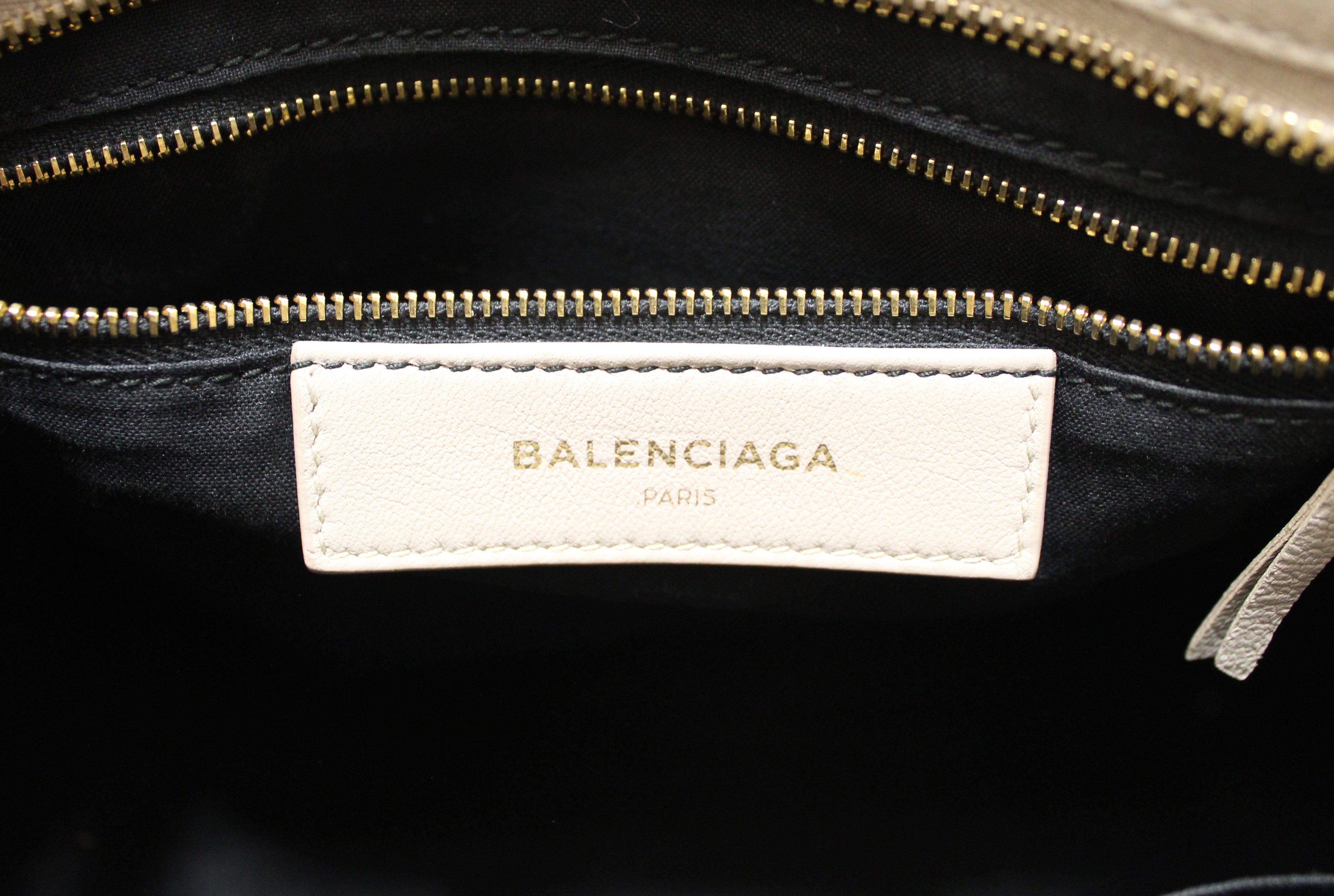 Authentic Balenciaga Ivory Classic City Small Lambskin Leather Shoulder Bag