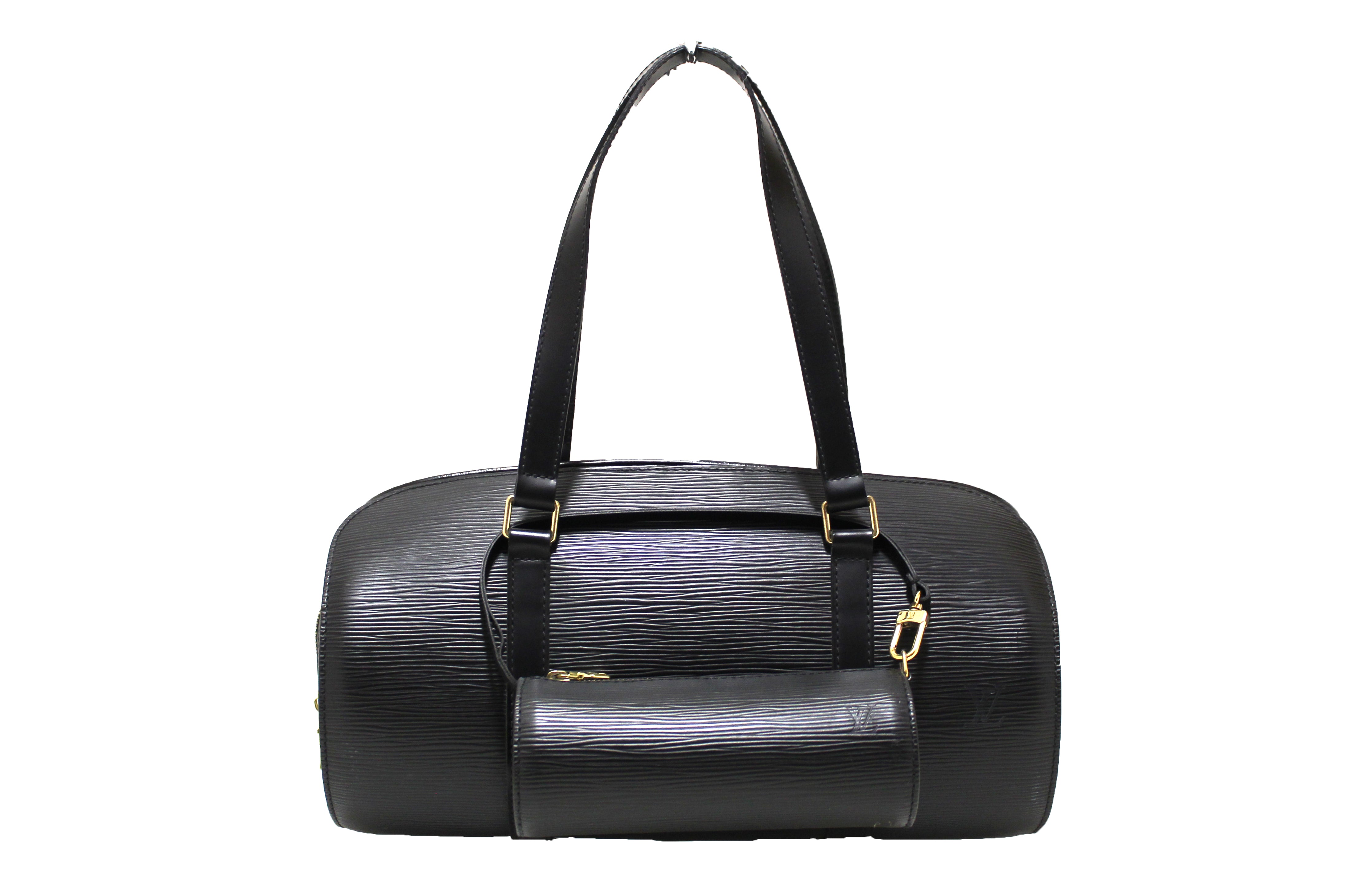 LOUIS VUITTON Black Epi Leather Soufflot Bag with Mini Insert at