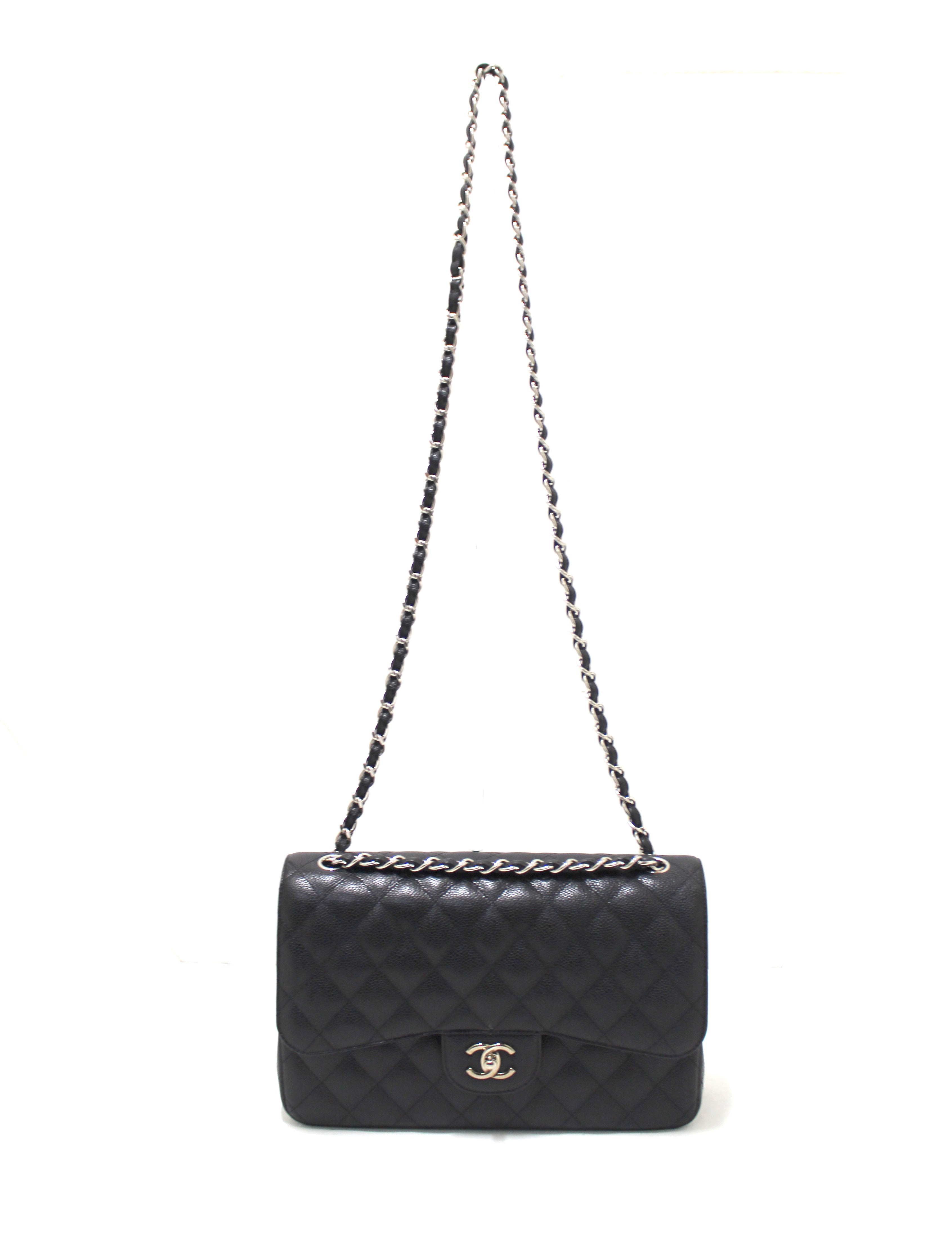 Chanel Classic Medium Double Flap 17B Gray/Grey Quilted Caviar with silver  hardware